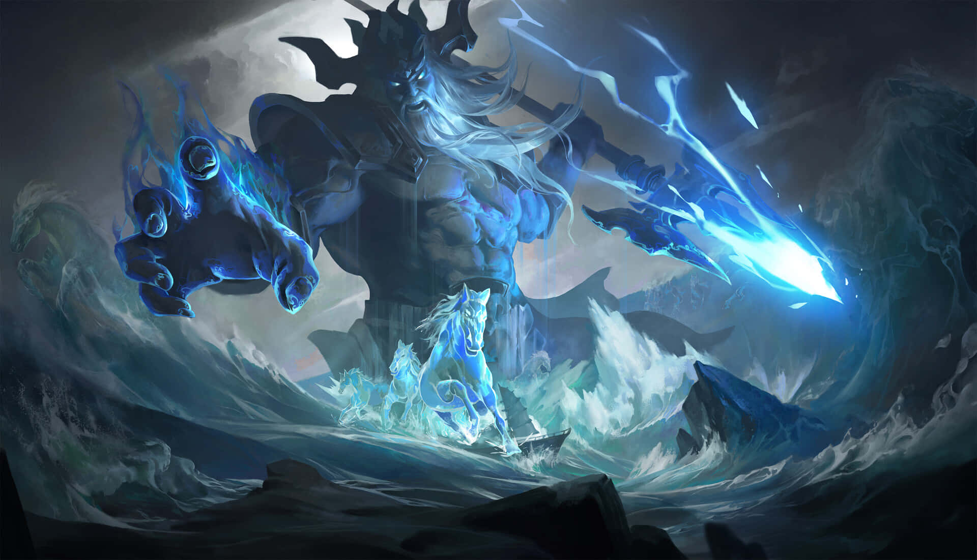 blue dragon, sword, water, Full HD Desktop Wallpaper