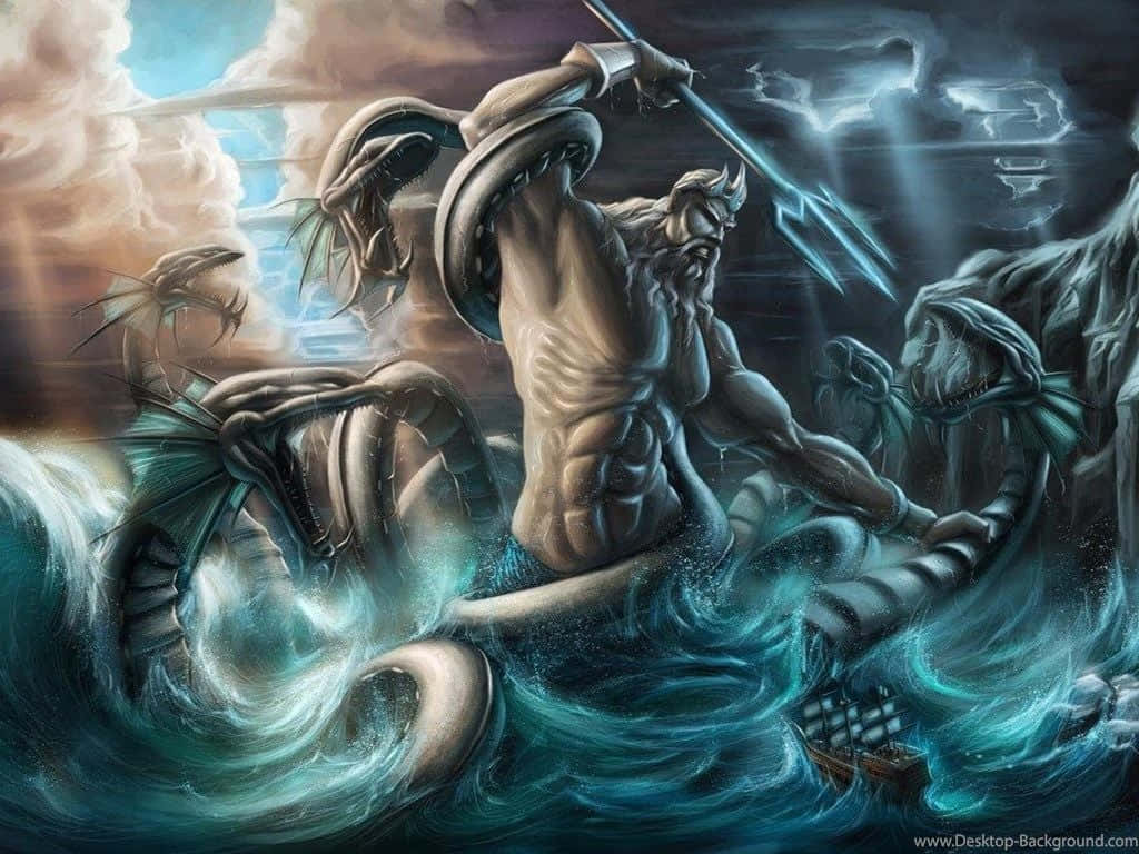 Greek Mythology, sea god, trident, SD Desktop Wallpaper