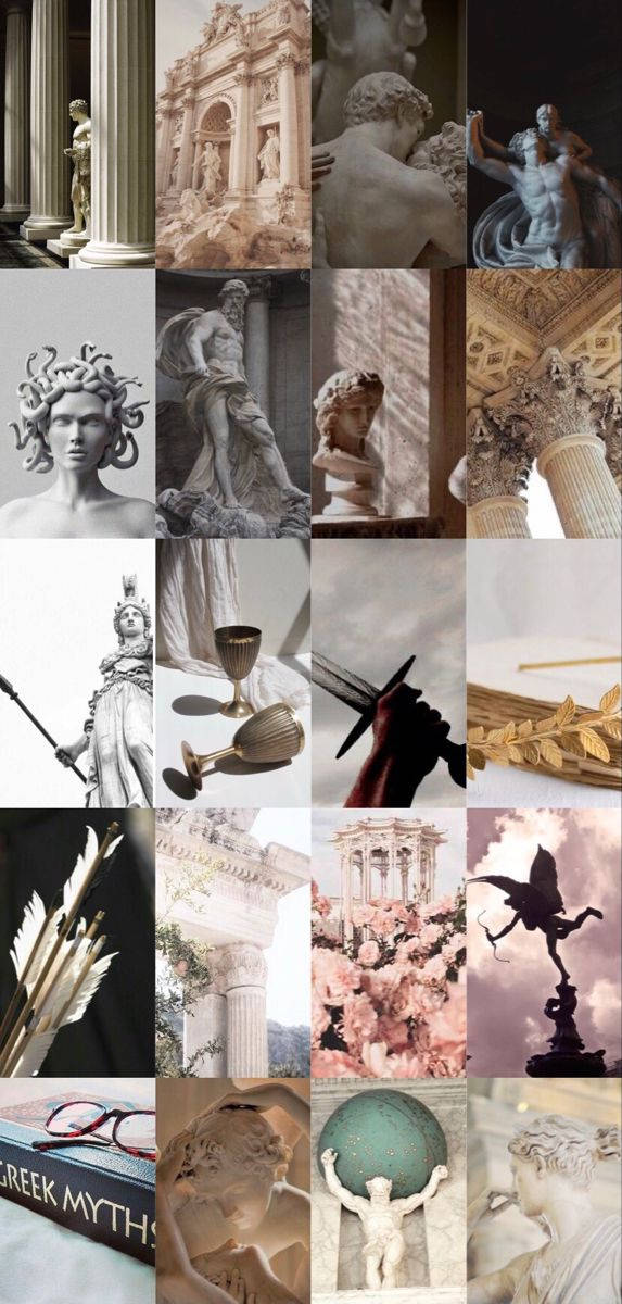 Ancient Greek Aesthetic, classical marble statues, architectural elements, SD Phone Wallpaper