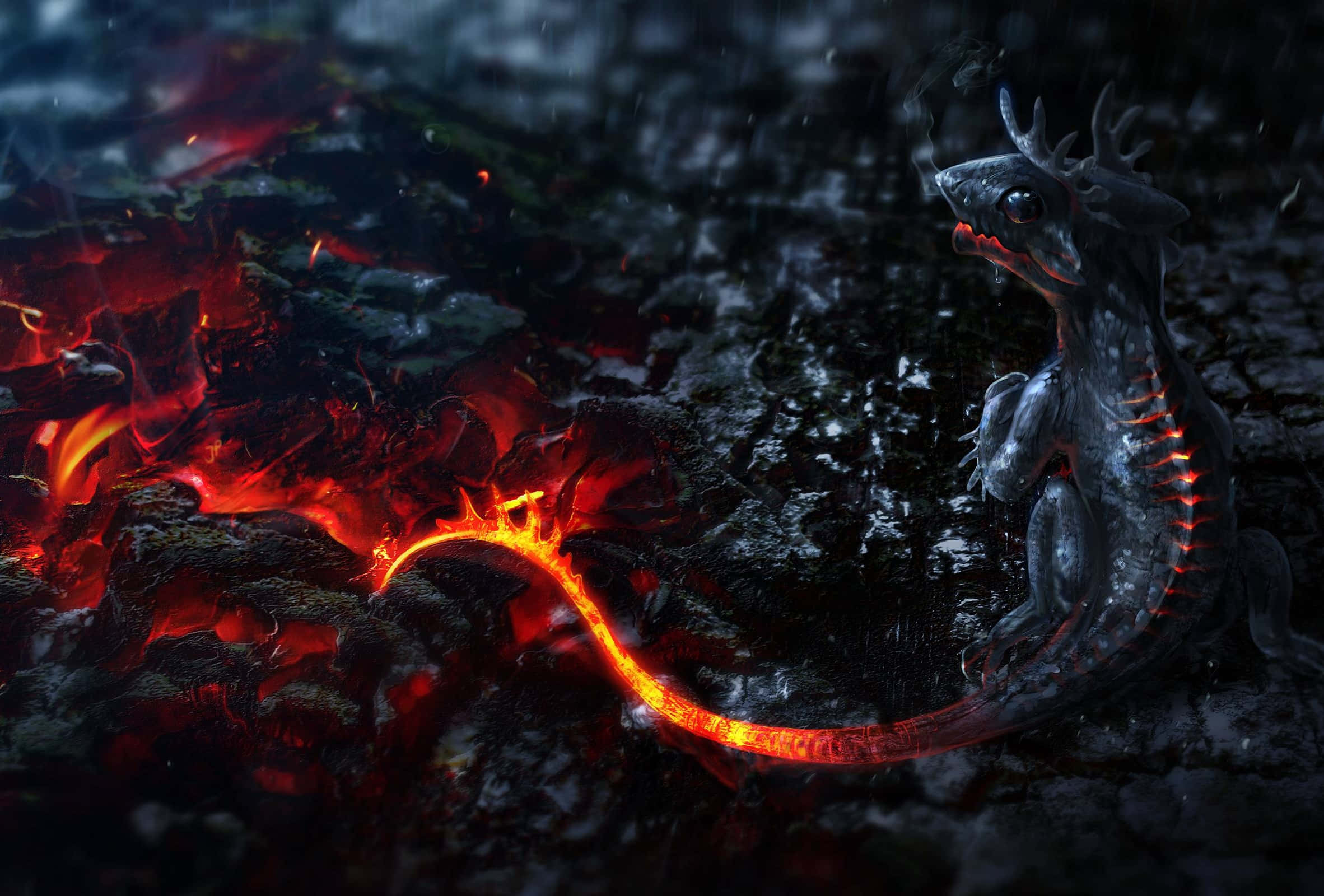Greek mythology characters, dark scaled dragon, glowing red veins, Full HD Desktop Wallpaper