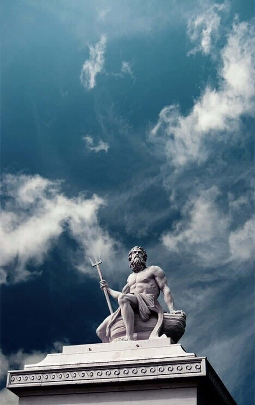bearded god, trident, stone statue, HD Phone Wallpaper