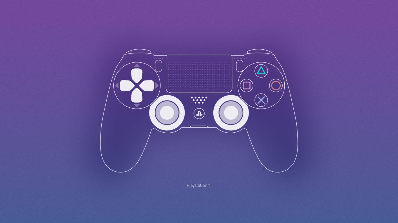 PS4, white outlined controller, line-art outline, HD Desktop Wallpaper