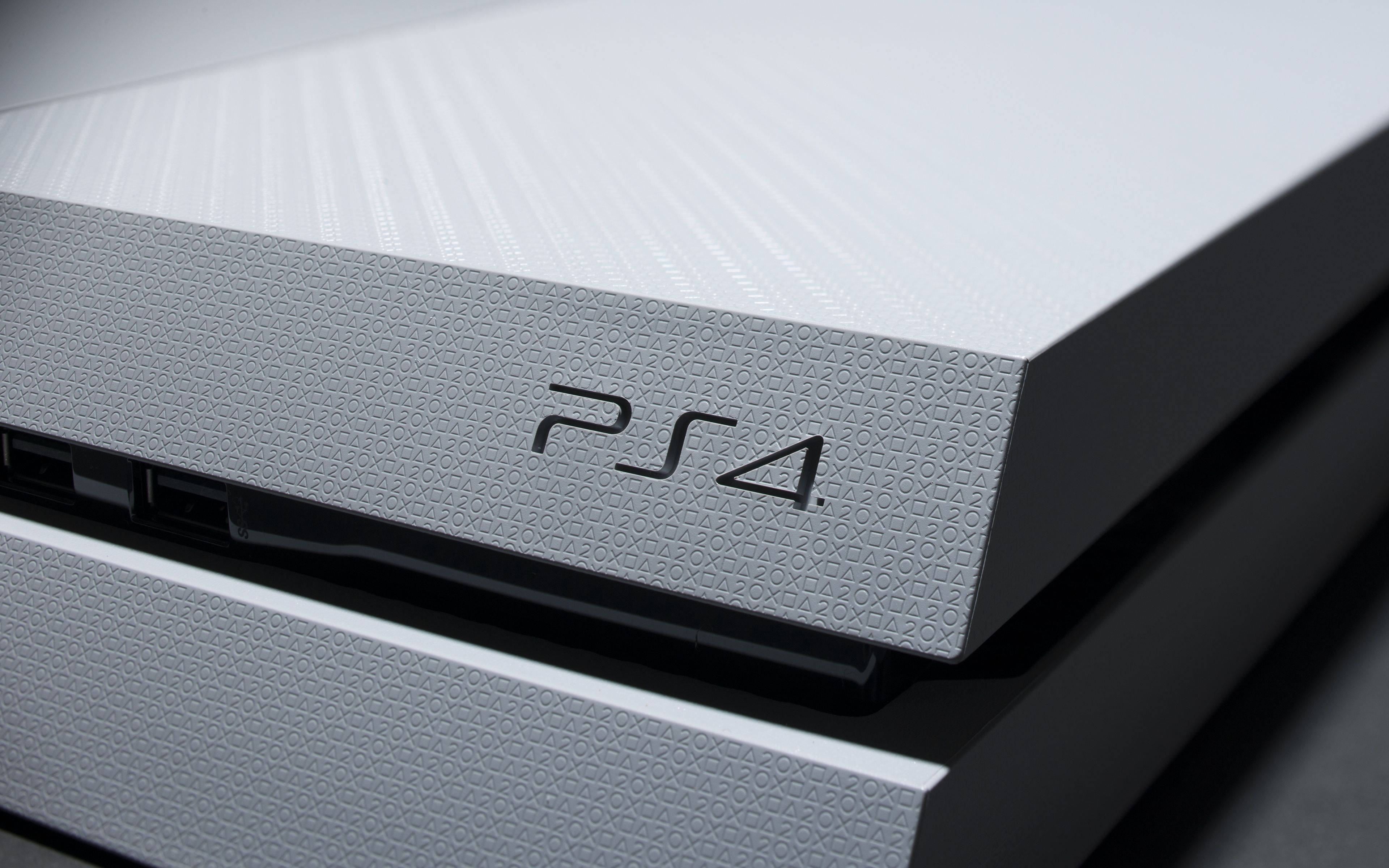 PS4, white console, textured surface, 4K Desktop Wallpaper