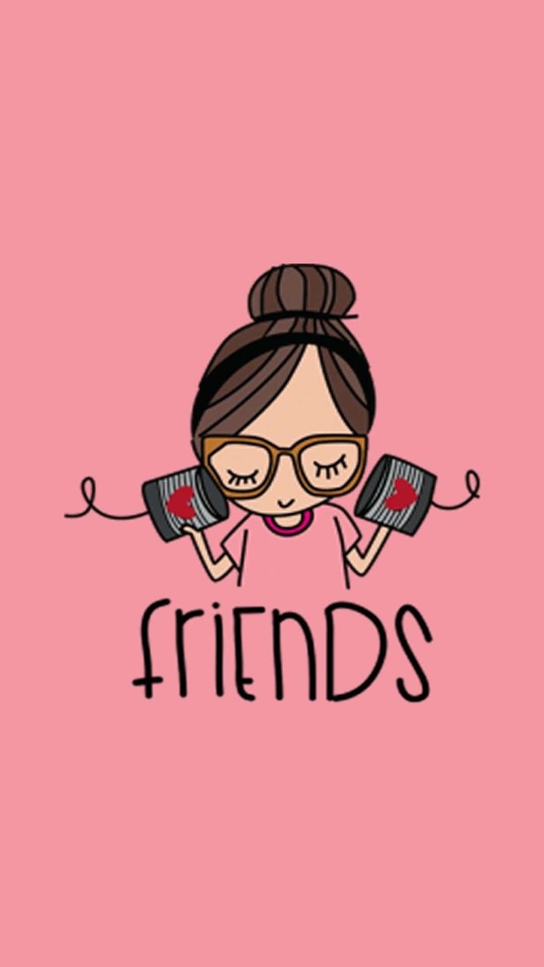 Bestie, headphones, pink background, Full HD Phone Wallpaper
