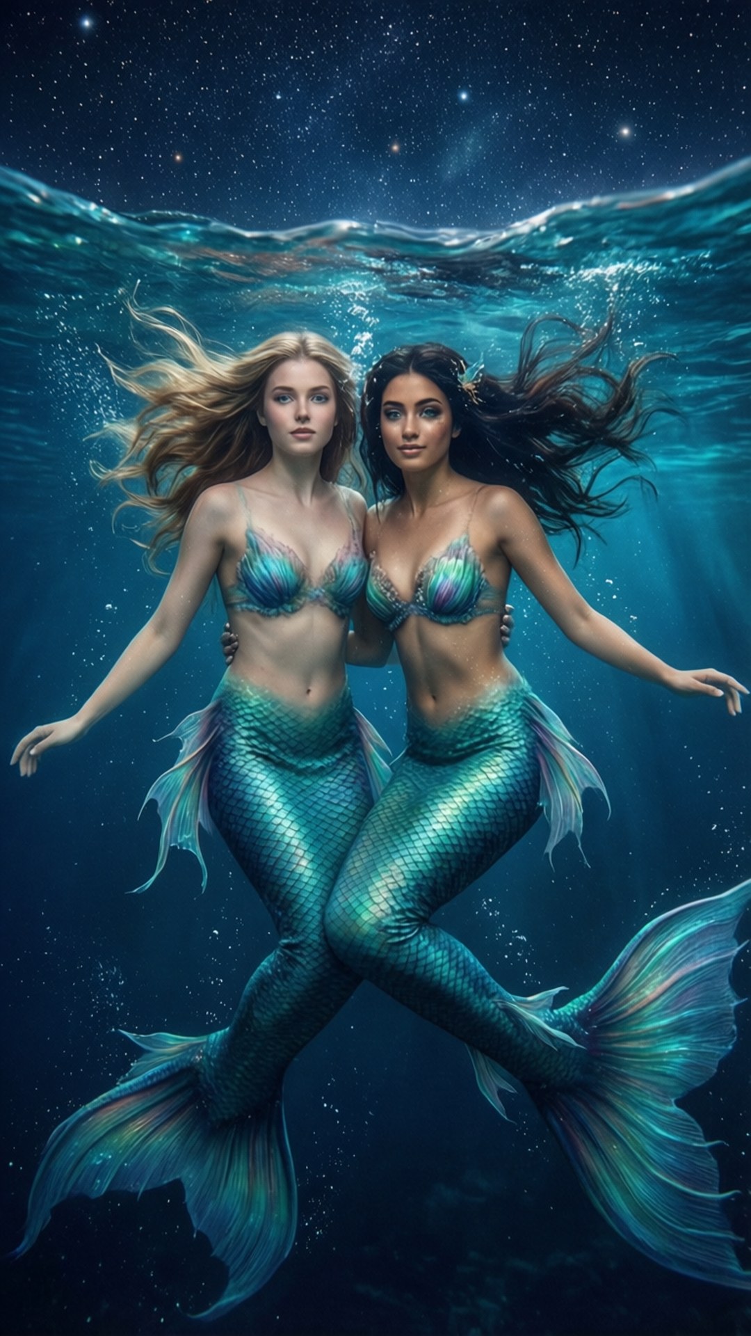 Mermaid Besties Ocean, mermaid besties, starry ocean, Full HD Phone Wallpaper
