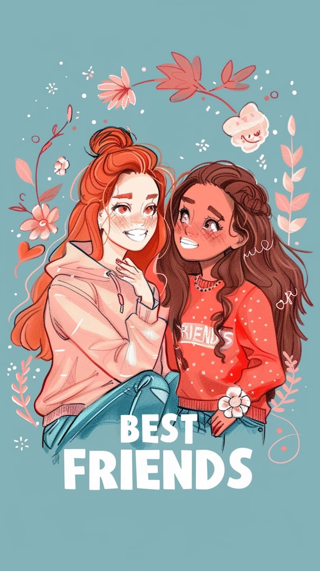 best friends, red hair, sweaters, Full HD Phone Wallpaper
