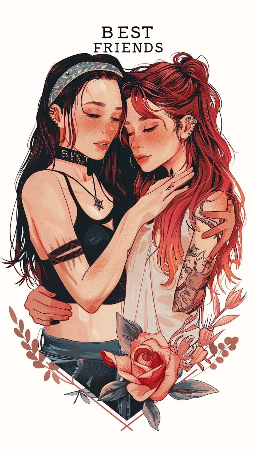 BEST FRIENDS, rose, laurel wreath, Full HD Phone Wallpaper