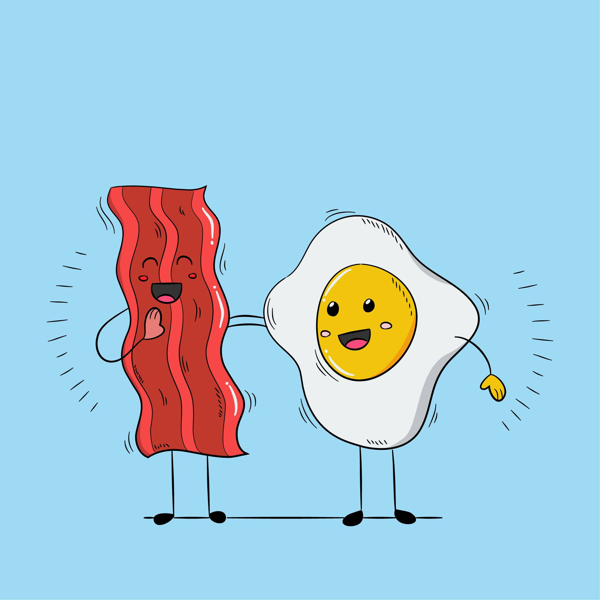 Bacon And Egg Bestie, cartoon bacon, fried egg, Full HD Desktop Wallpaper
