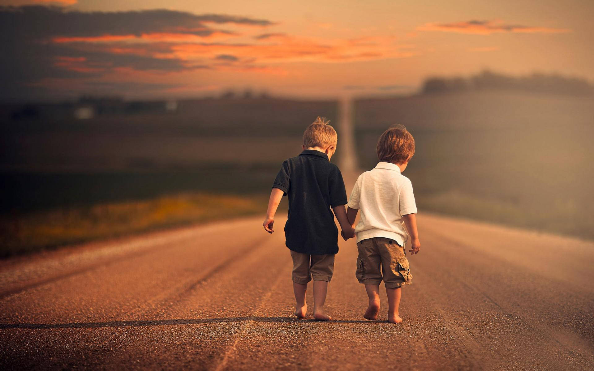 Bestie, toddlers, rural road, Full HD Desktop Wallpaper