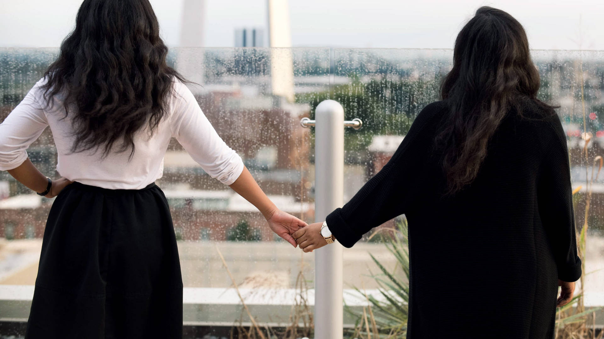 Bestie, rainy rooftop, cityscape, Full HD Desktop Wallpaper