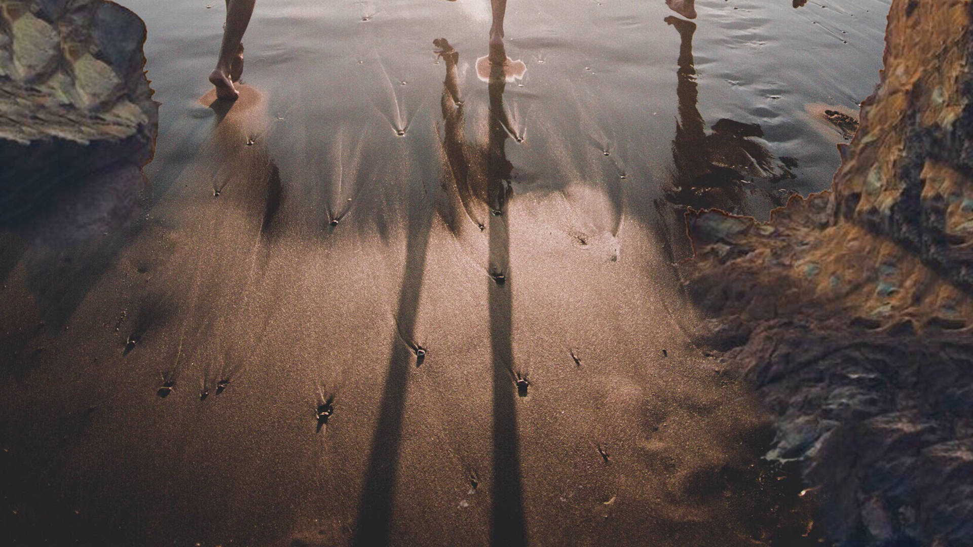 Bestie, sand footprints, wet sand, Full HD Desktop Wallpaper