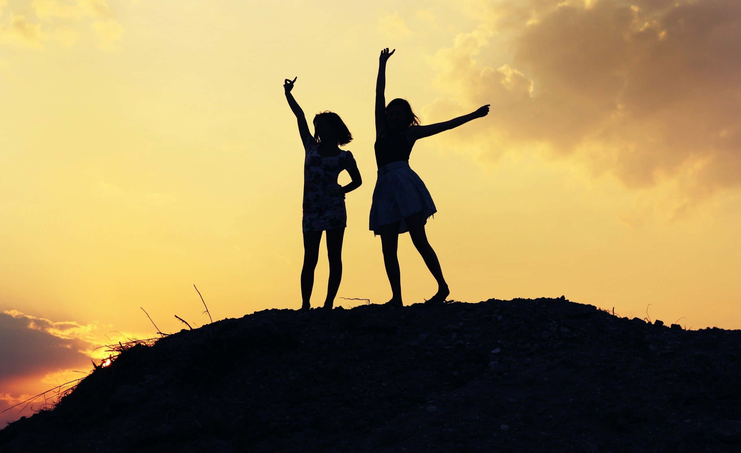 Best Friend Aesthetic, golden sunset, grassy hill, 2K Desktop Wallpaper