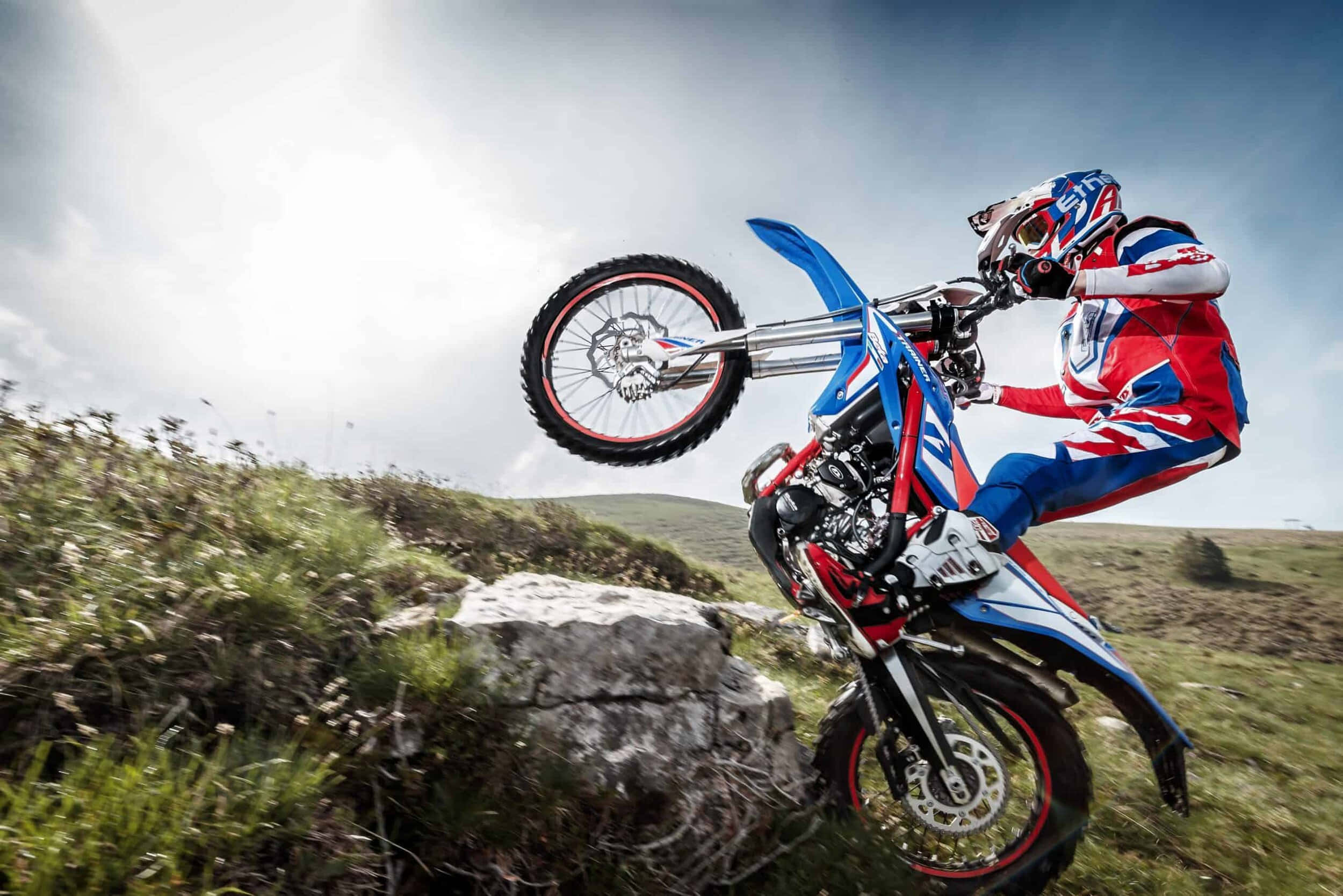 Beta Motorcycle, motocross rider, red blue and white gear, Full HD Desktop Wallpaper