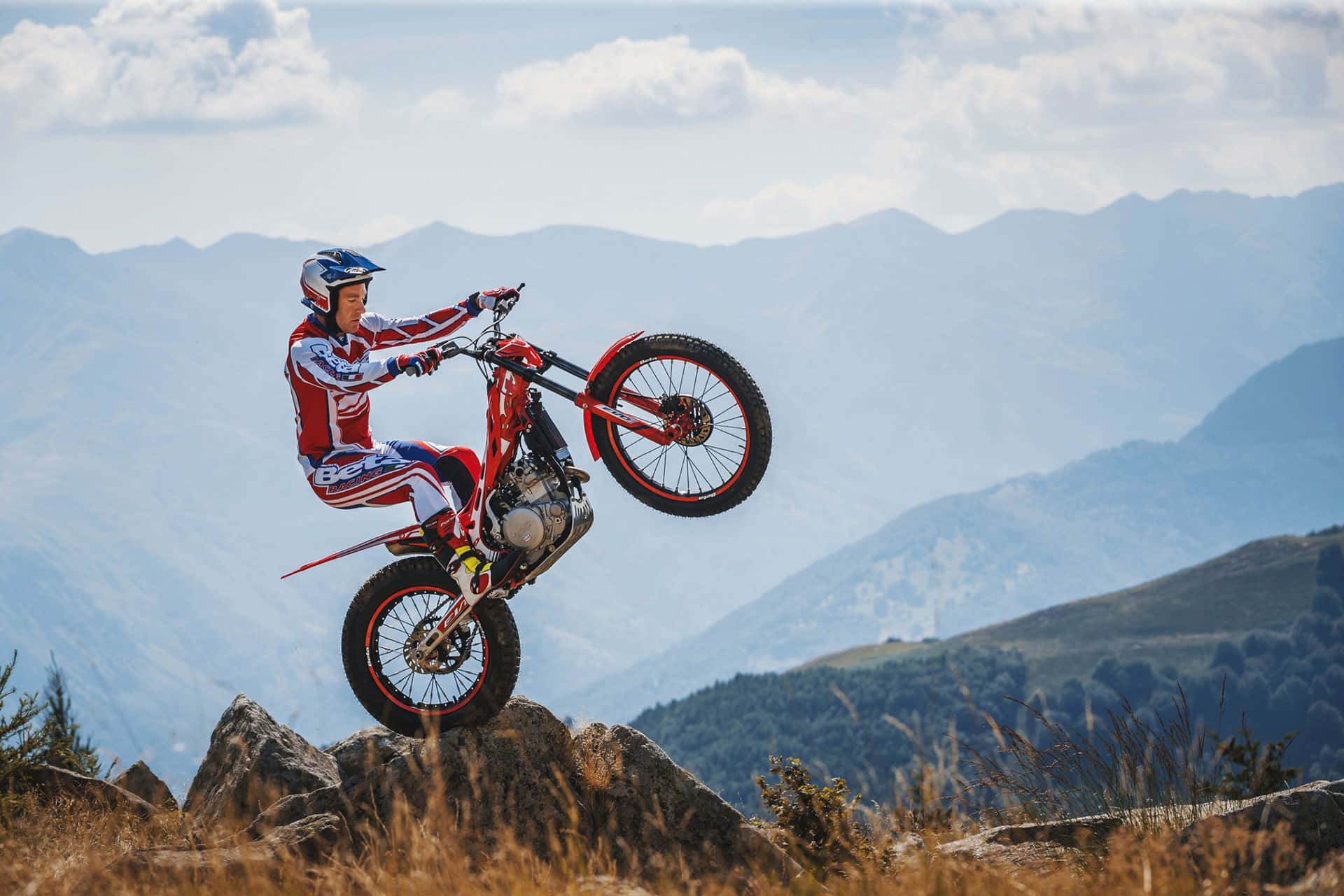 Beta Motorcycle, red bike, motocross rider, Full HD Desktop Wallpaper