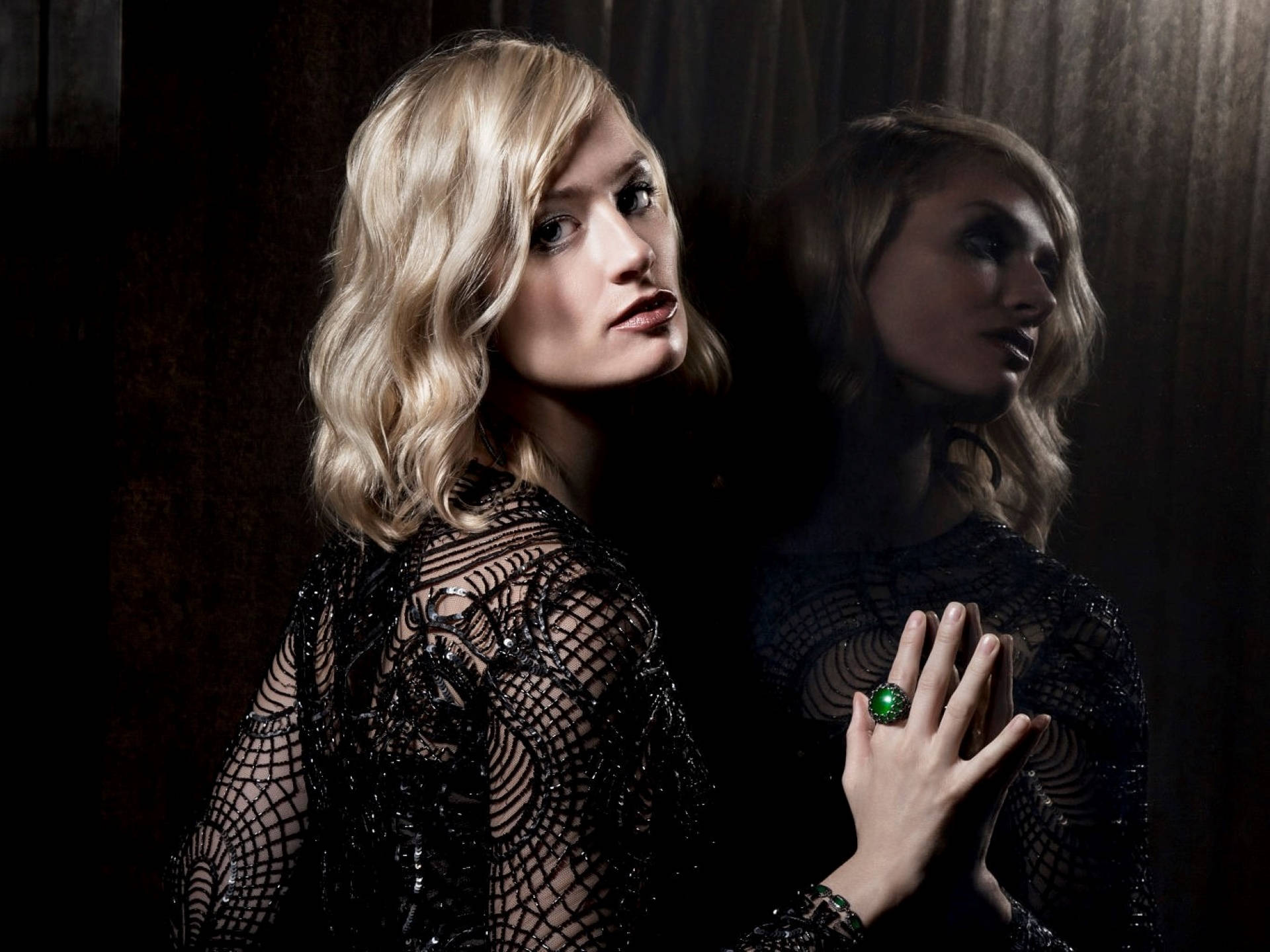 Beth Behrs, blonde woman, black lace dress, Full HD Desktop Wallpaper