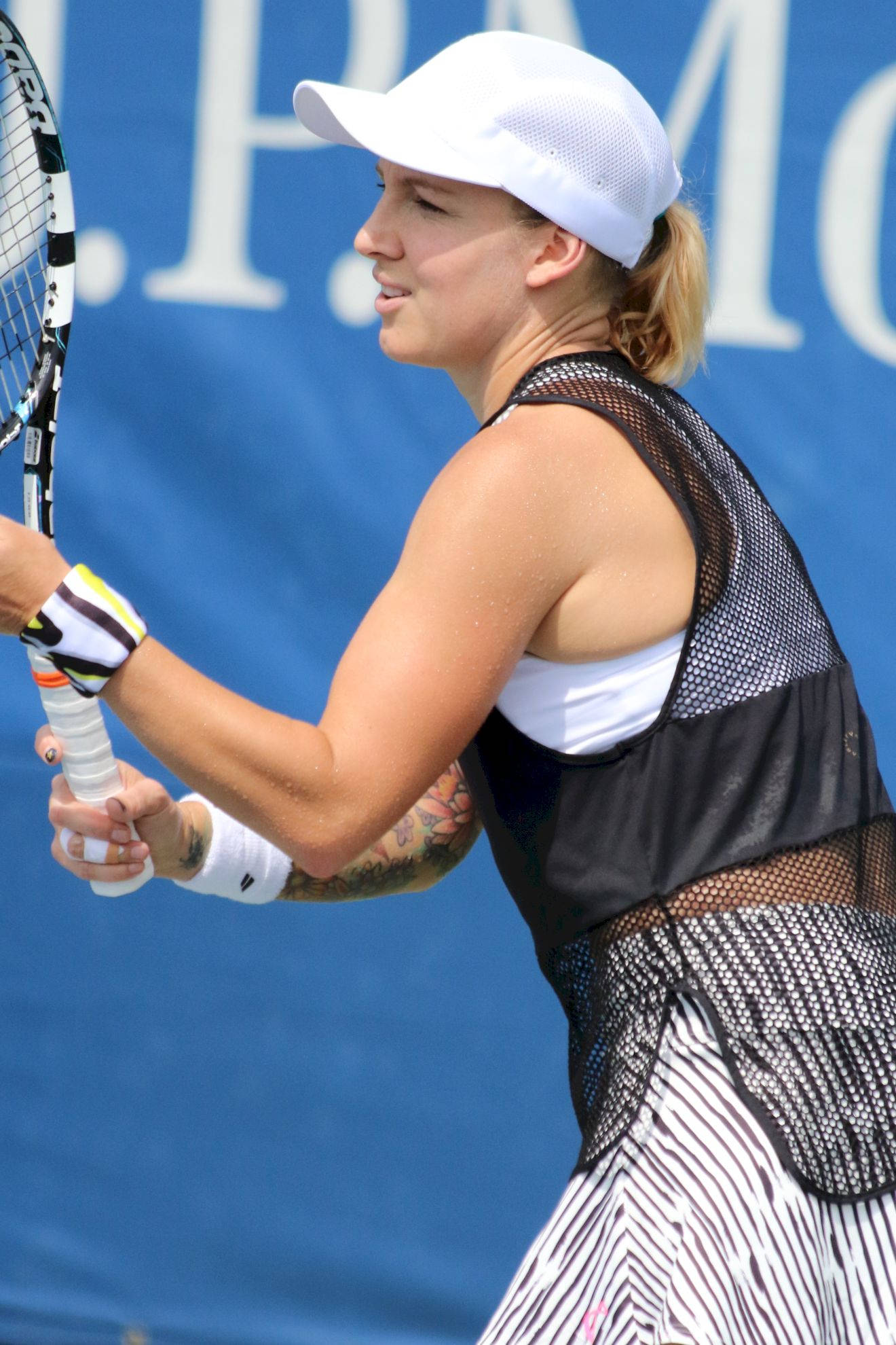 Bethanie Mattek-sands, white cap, black mesh outfit, Full HD Phone Wallpaper