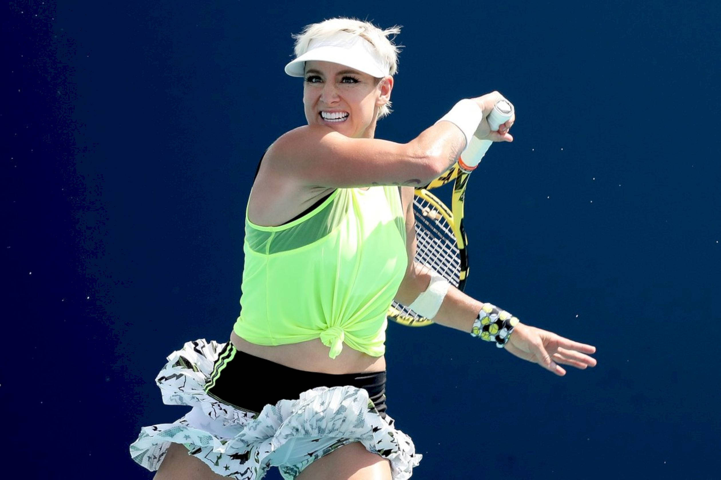 Bethanie Mattek-sands, neon green top, white visor, Full HD Desktop Wallpaper