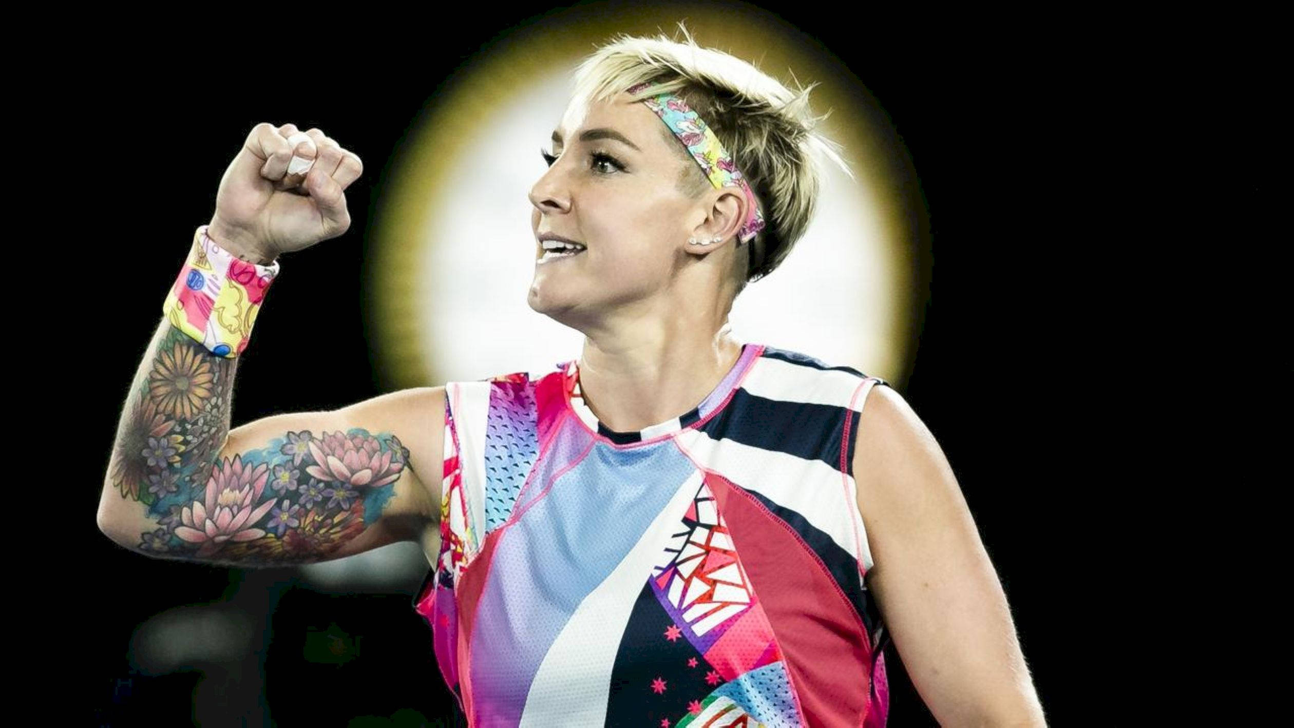 Bethanie Mattek-sands, sleeve tattoo, colorful headband, Full HD Desktop Wallpaper