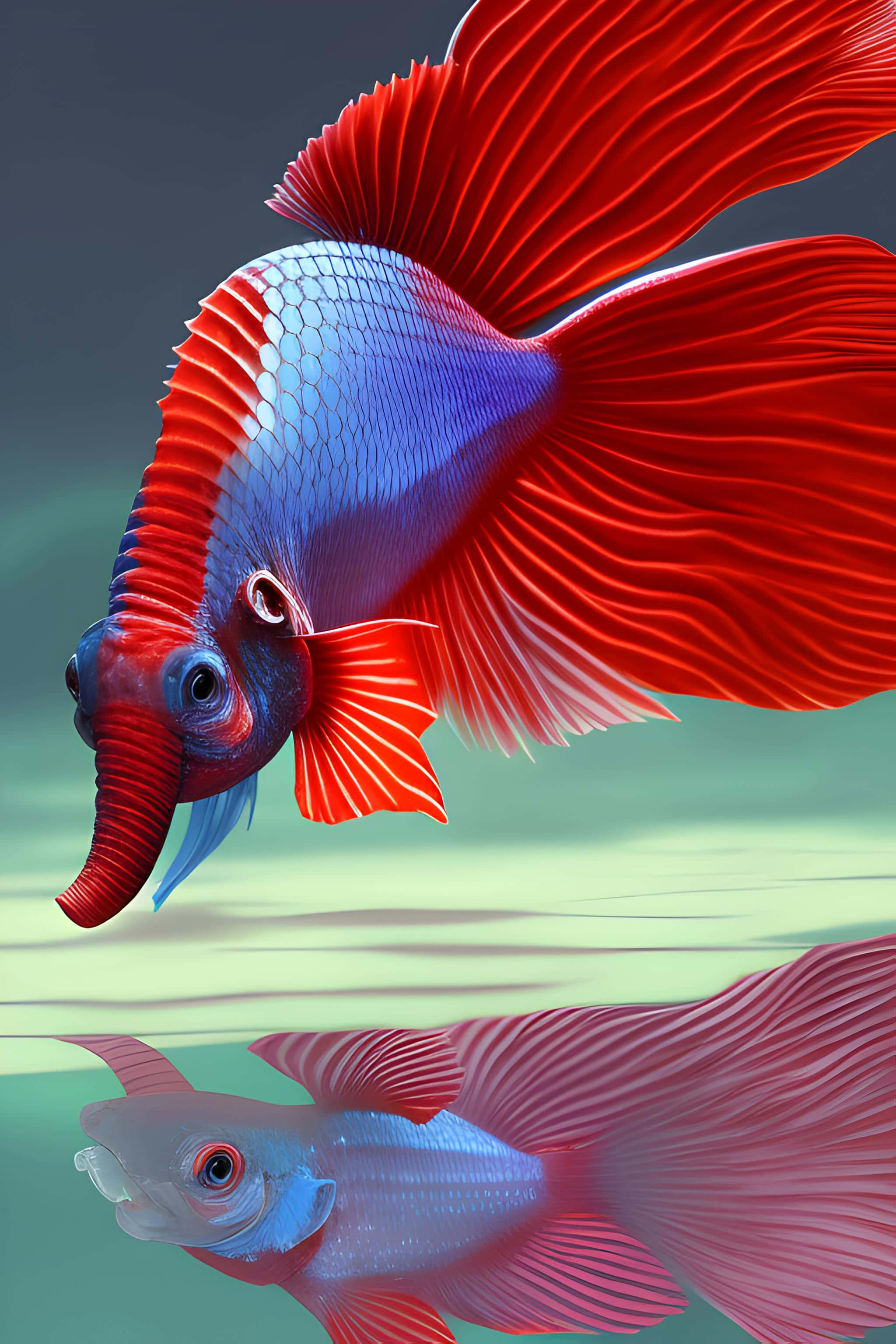 vibrant betta fish, red and blue betta fish, flowing fins, 2K Phone Wallpaper