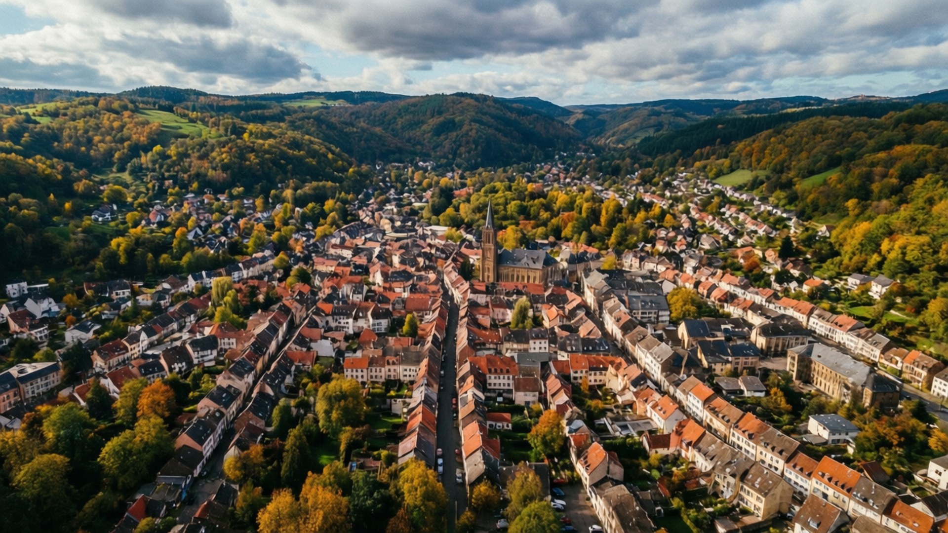 Bettembourg, autumn, aerial panorama, Full HD Desktop Wallpaper