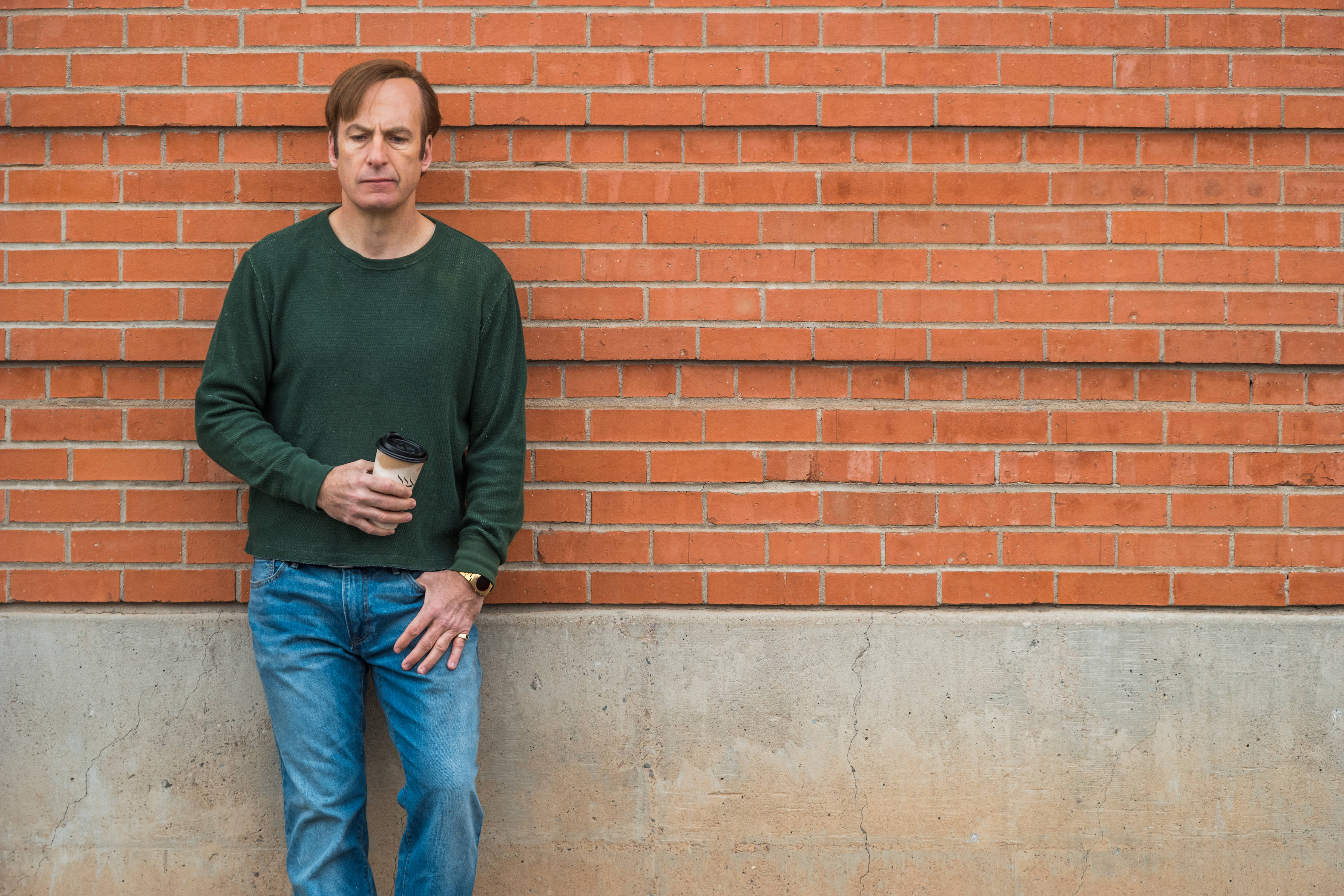 Better Call Saul, green sweater, red brick wall, 4K Desktop Wallpaper
