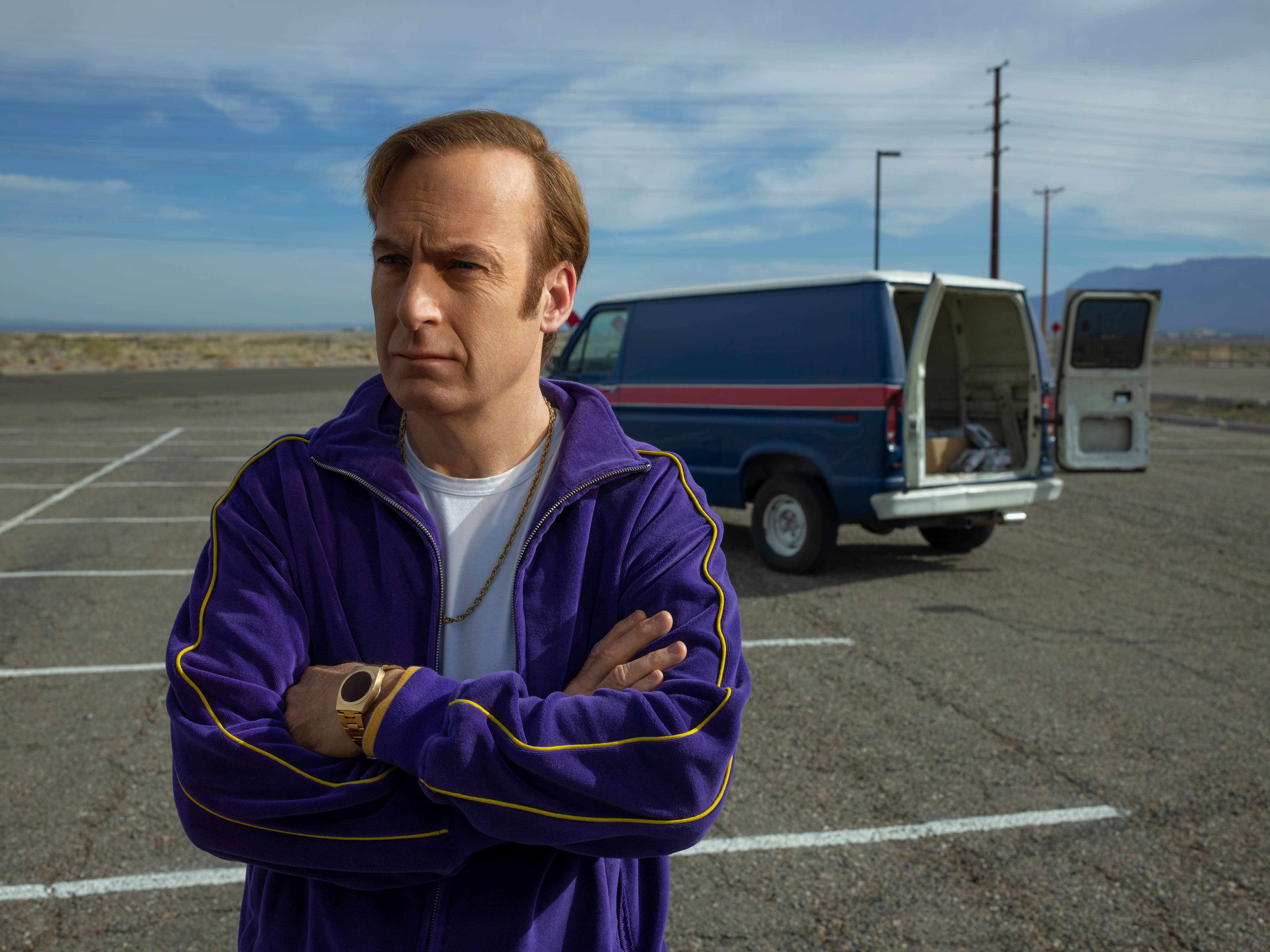 Better Call Saul, purple tracksuit, sunlit parking lot, 4K Desktop Wallpaper