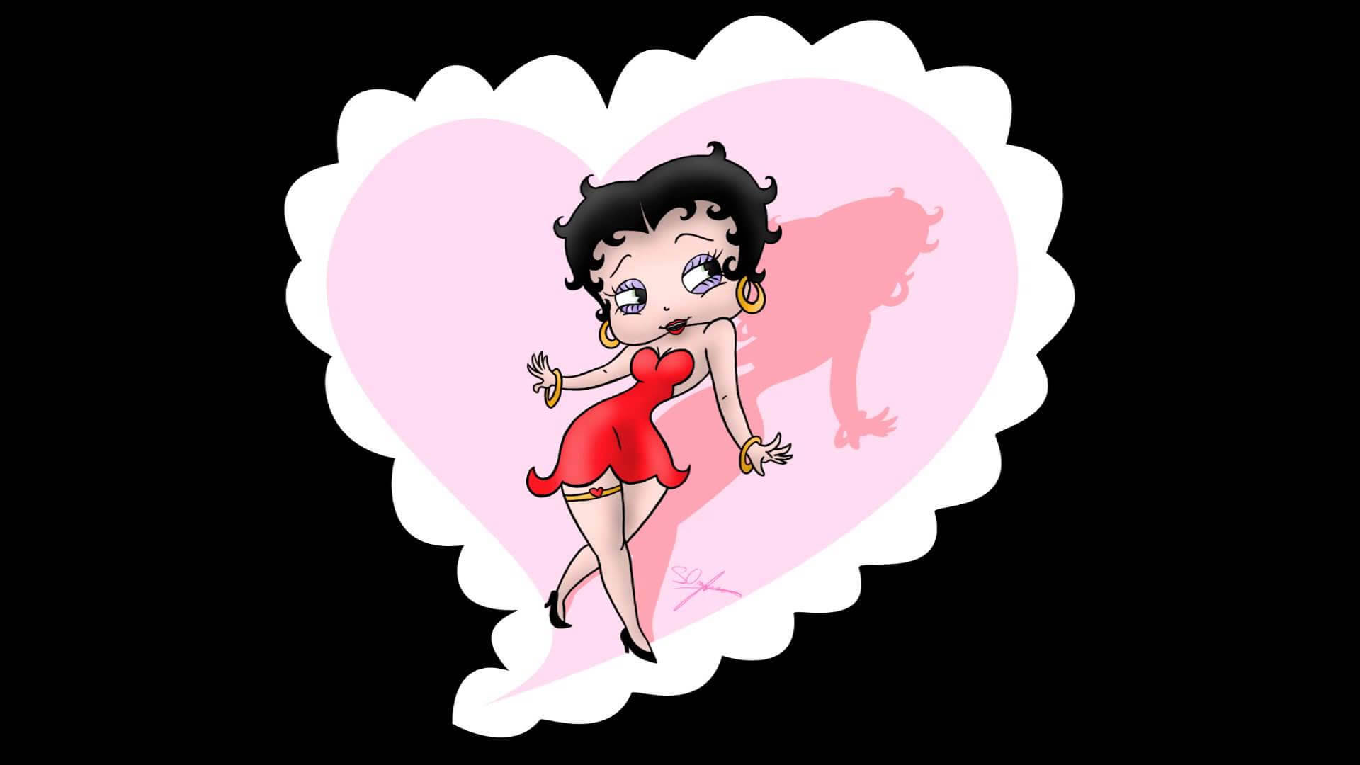 Betty Boop, red dress, pink heart, Full HD Desktop Wallpaper