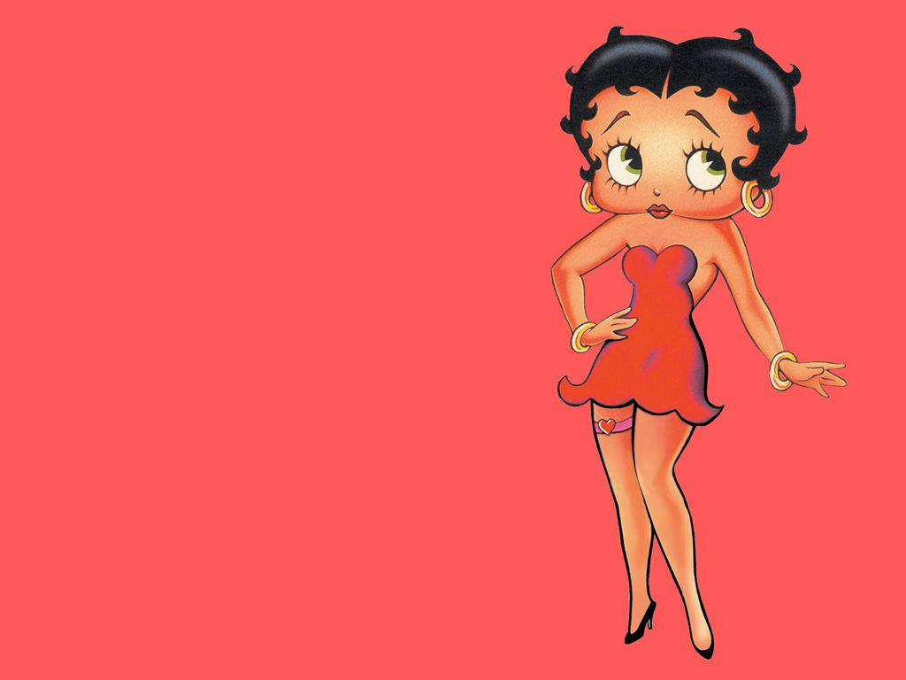 Betty Boop, red dress, solid coral background, SD Desktop Wallpaper