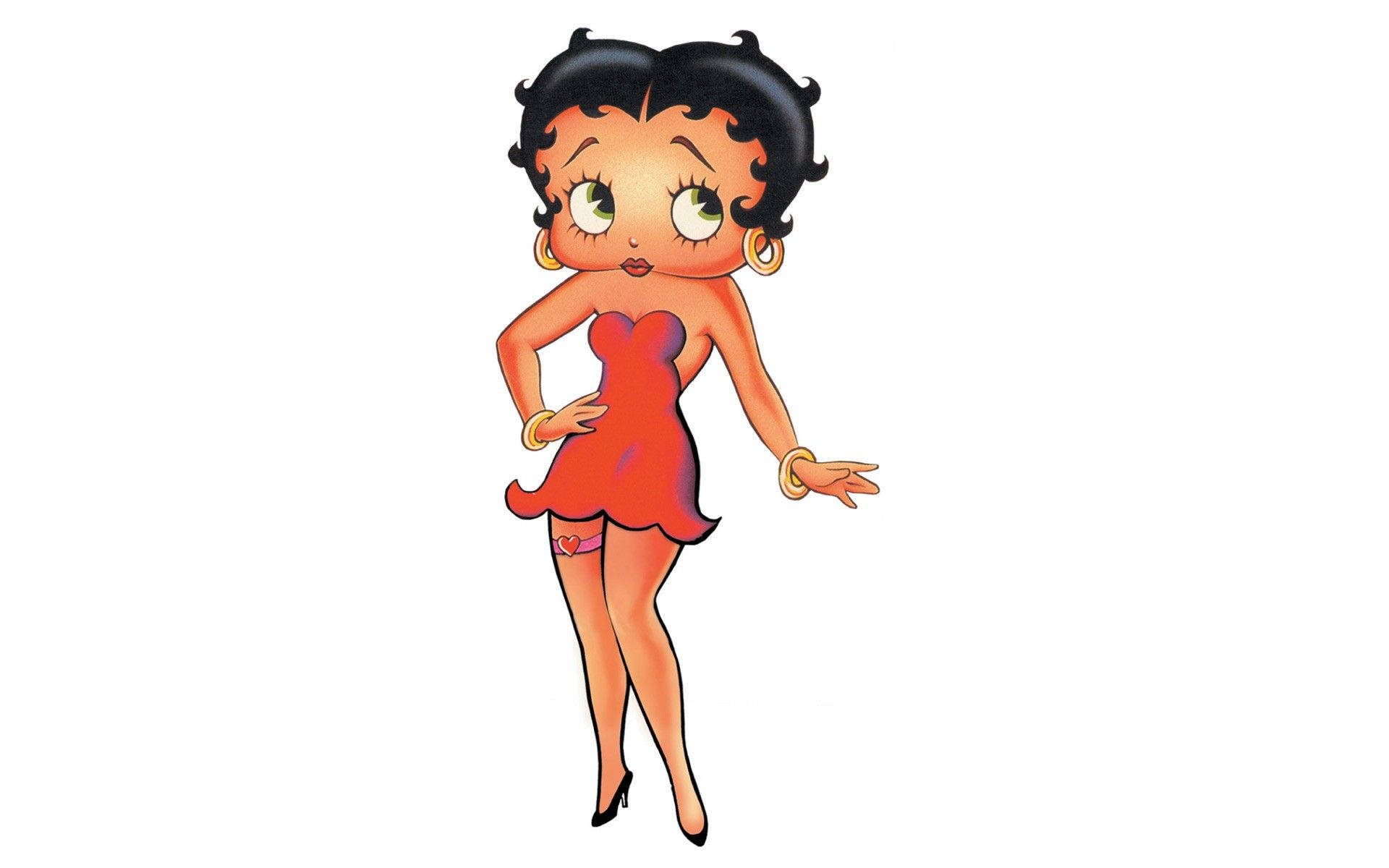 Betty Boop, red dress, black curls, Full HD Desktop Wallpaper