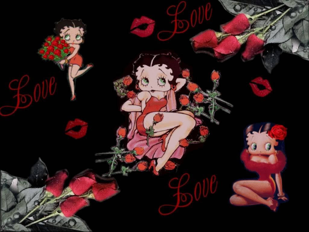 Betty Boop, red roses, lips, SD Desktop Wallpaper