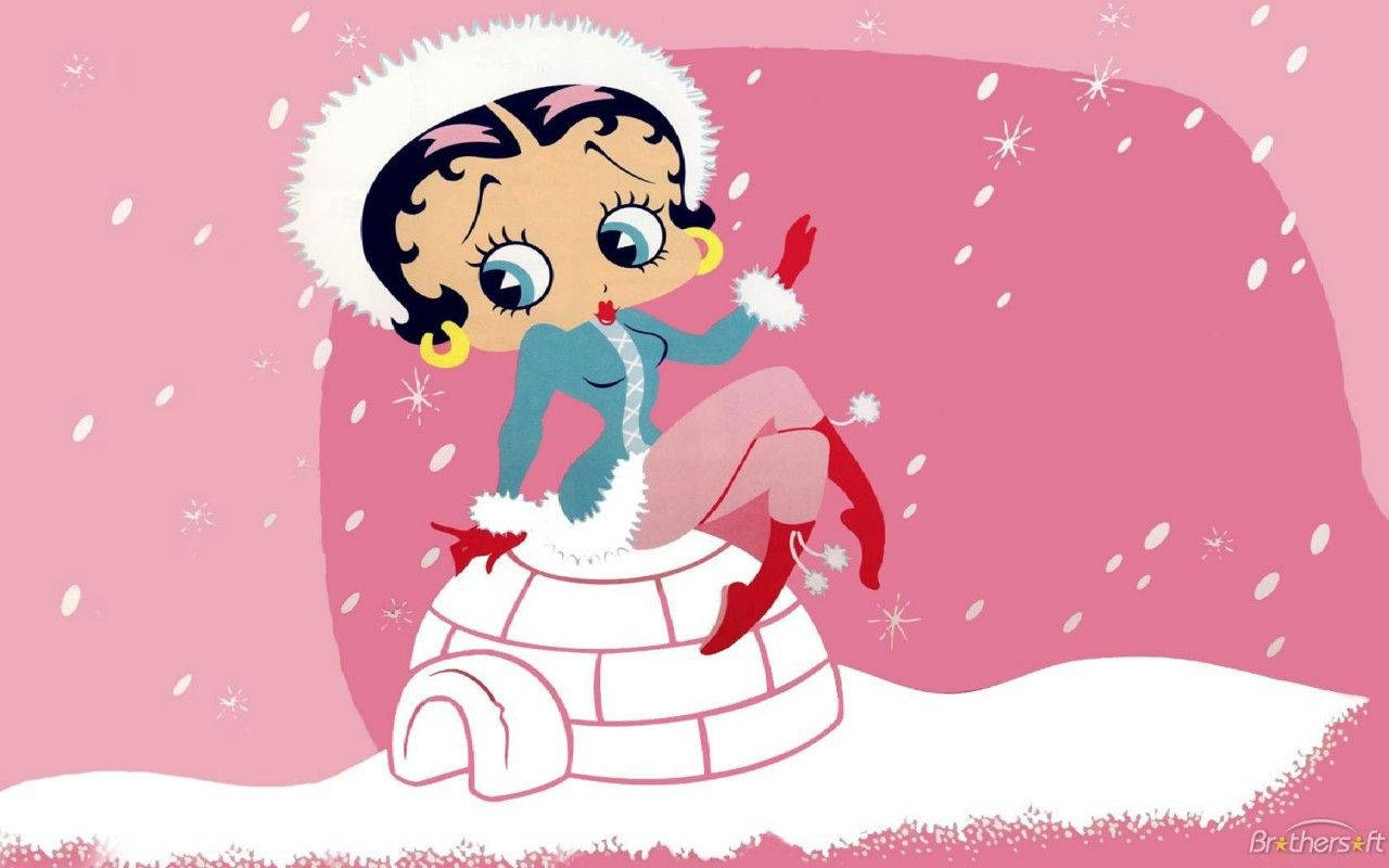 Betty Boop, pink sky, winter hat, HD Desktop Wallpaper
