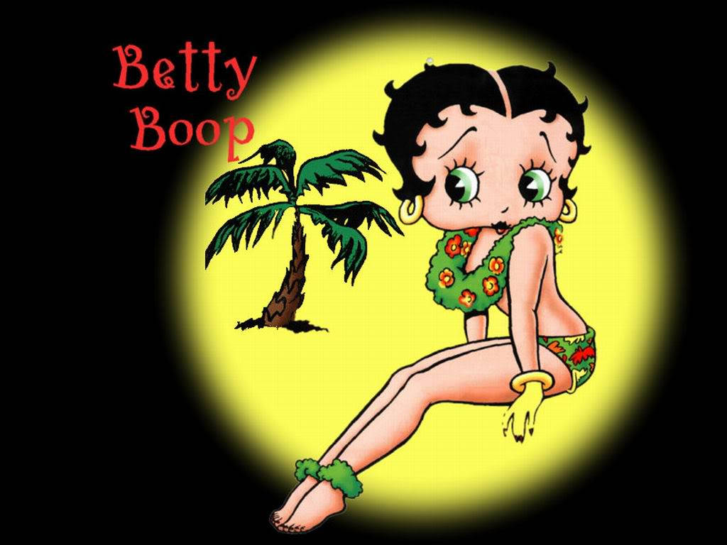 Betty Boop, floral hula outfit, palm tree, SD Desktop Wallpaper