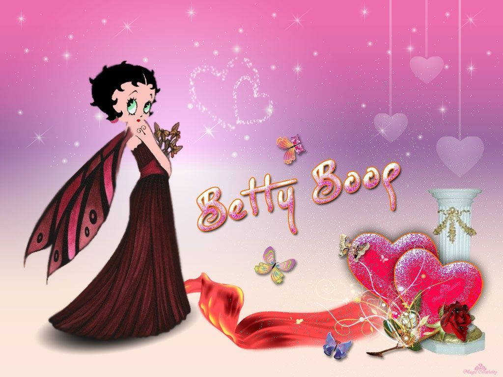 Betty Boop, butterfly wings, maroon gown, SD Desktop Wallpaper