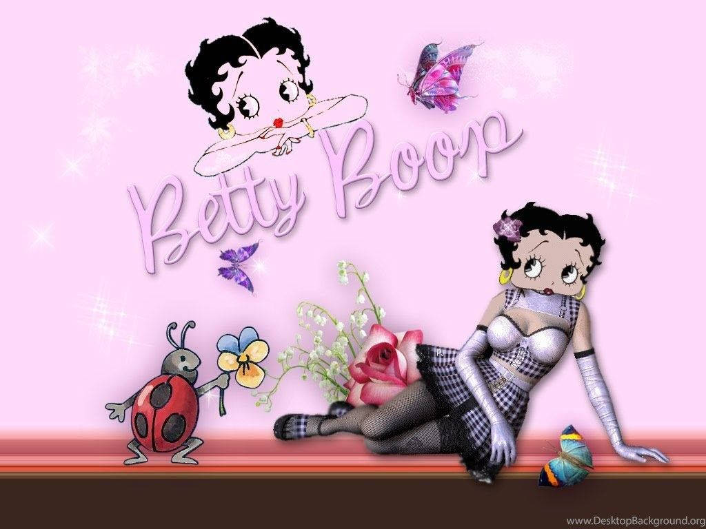 Betty Boop, ladybug, flowers, SD Desktop Wallpaper