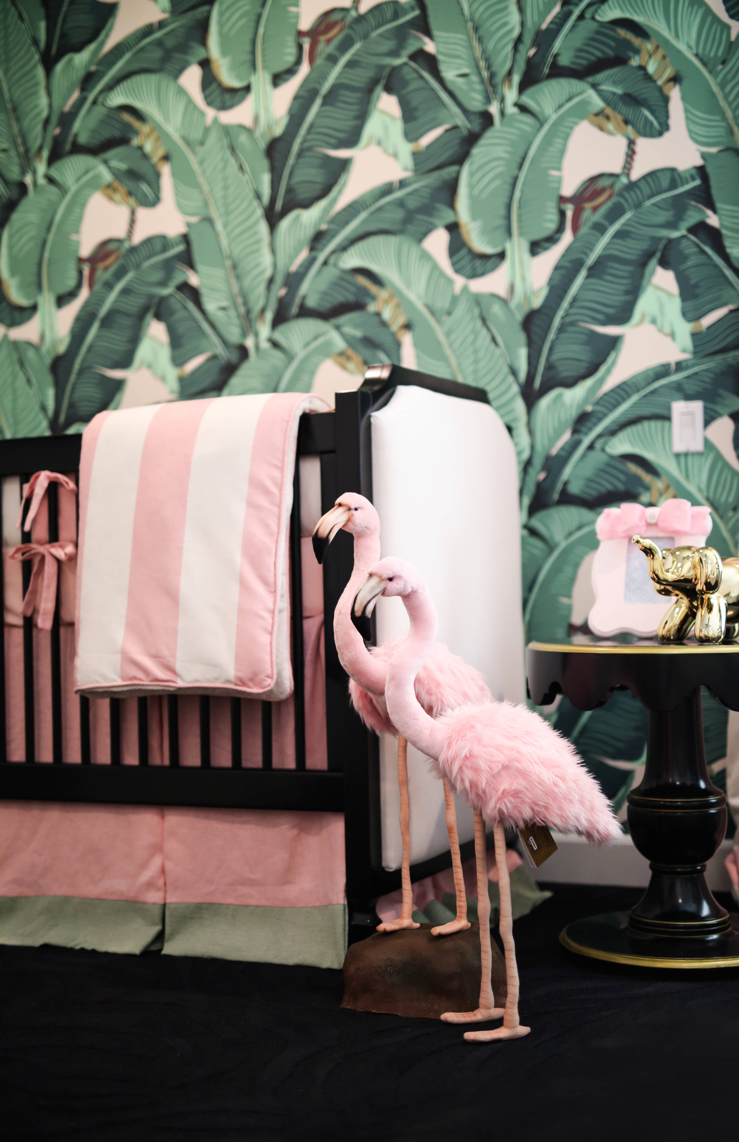 Beverly Hills Hotel, pink flamingo statues, gold elephant figurine, 4K Phone Wallpaper