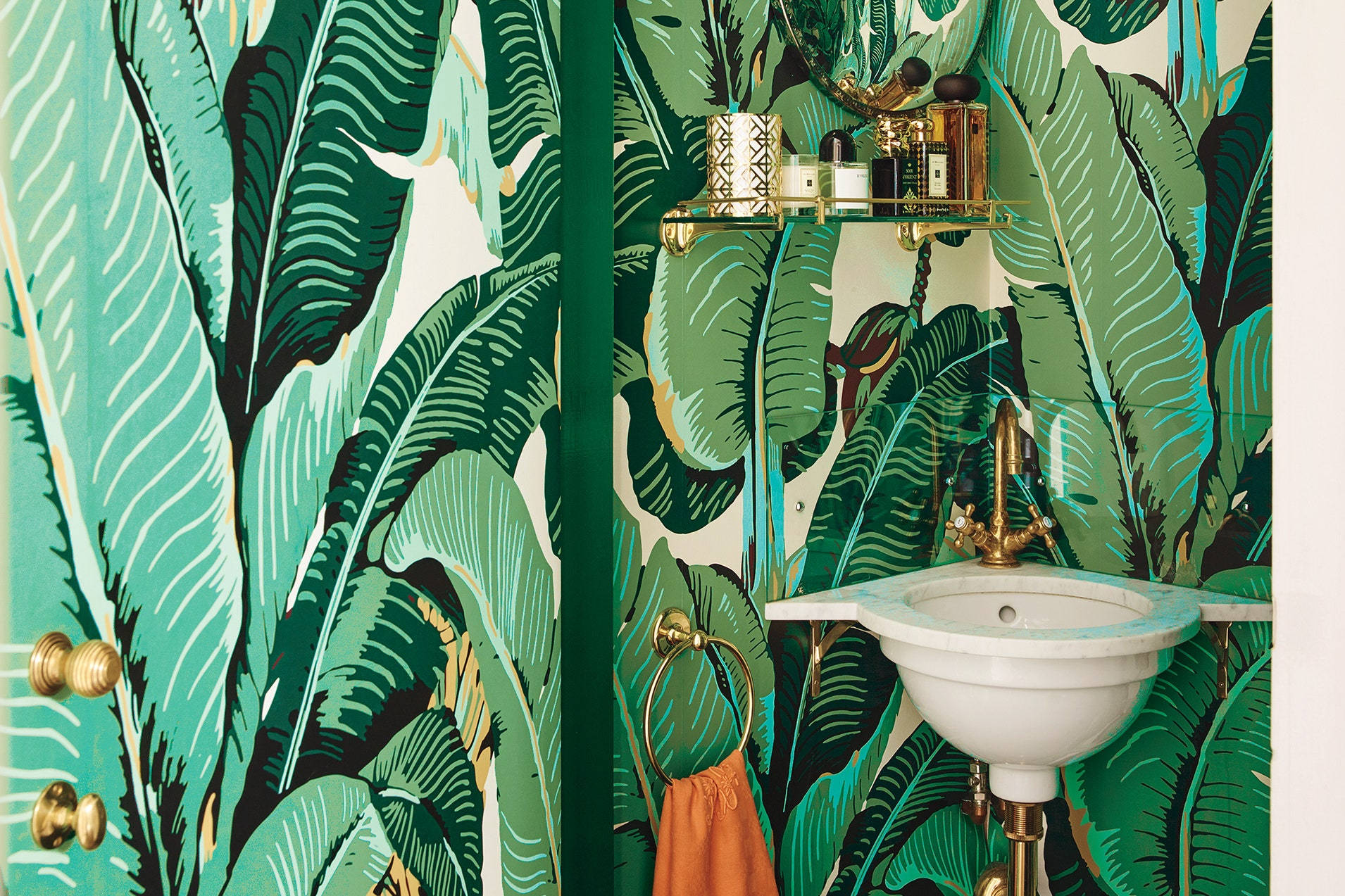 Beverly Hills Hotel, teal and cream, tropical leaf wallpaper, HD Desktop Wallpaper