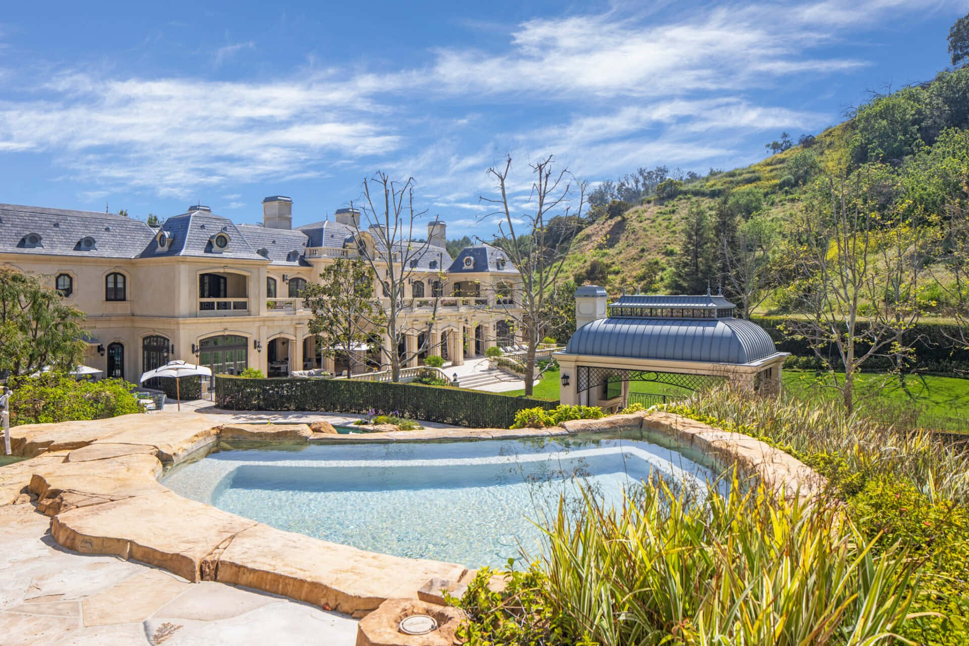 Beverly Hills, luxury estate, pool, Full HD Desktop Wallpaper