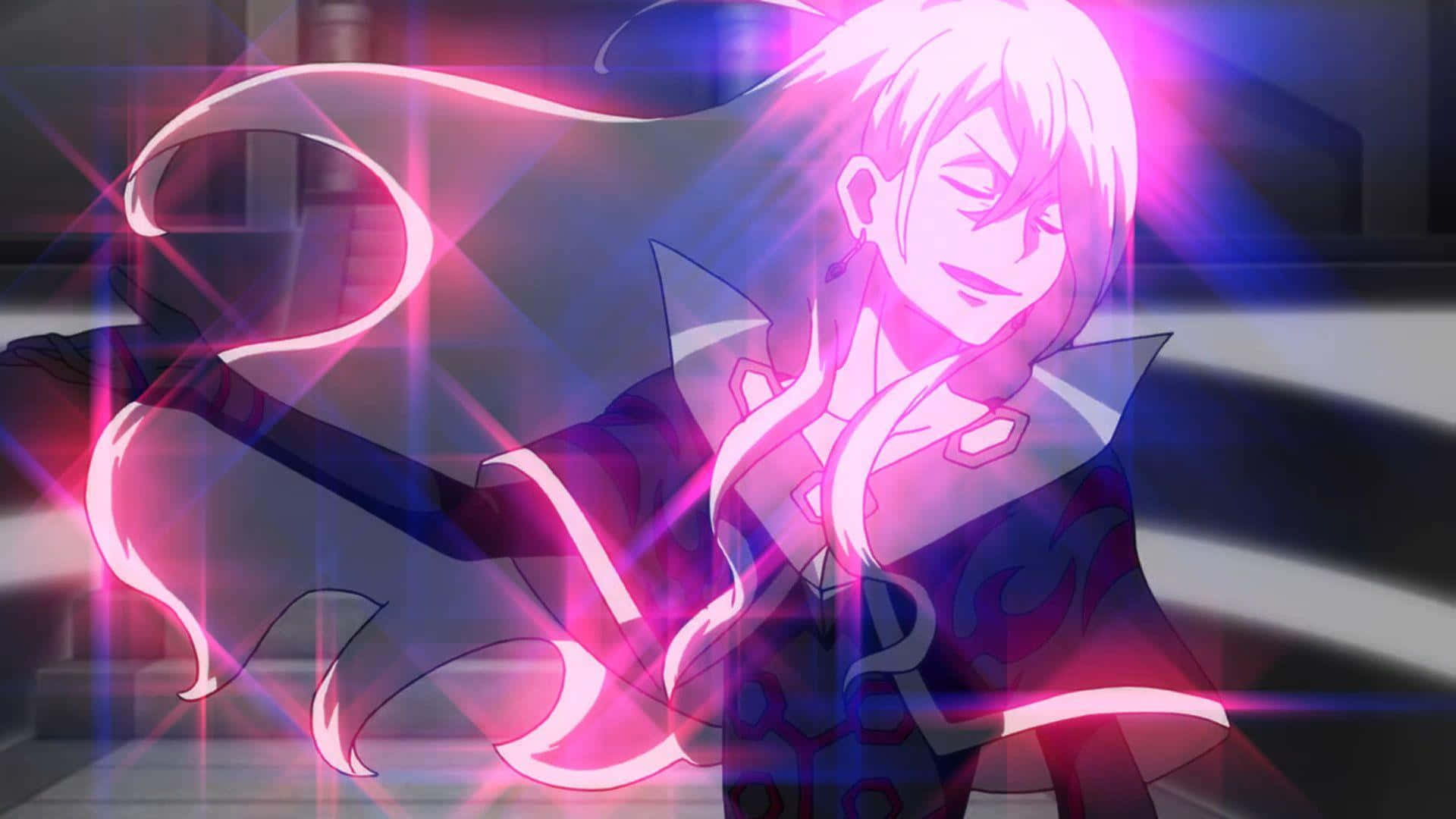 Beyblade Burst Phi, glowing pink hair, energy aura, Full HD Desktop Wallpaper