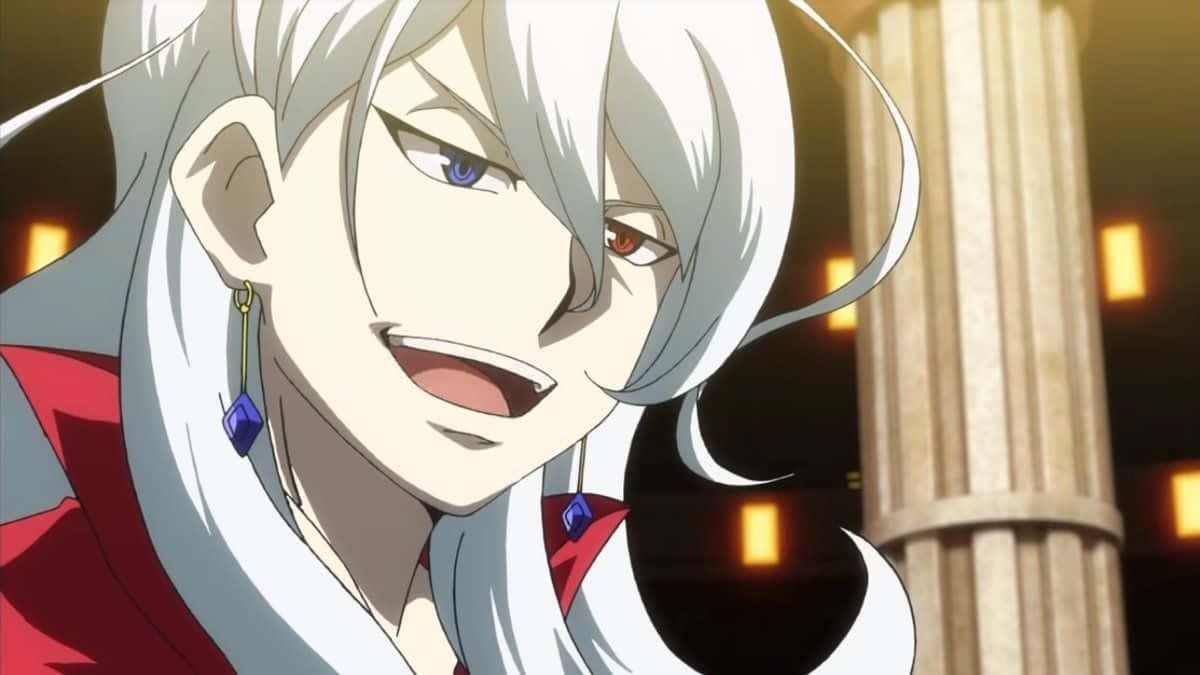 Beyblade Burst Phi, silver-haired anime character, mismatched eyes, SD Desktop Wallpaper
