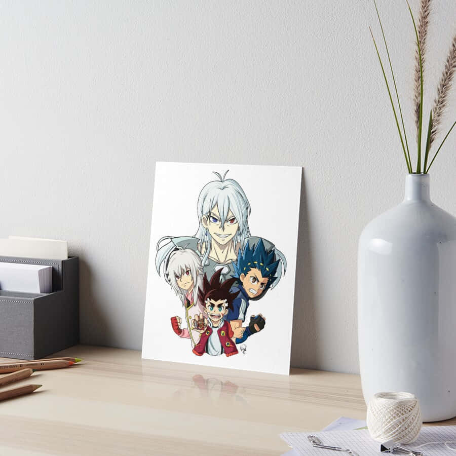 Beyblade Burst Phi, anime characters, white art print, SD Desktop Wallpaper