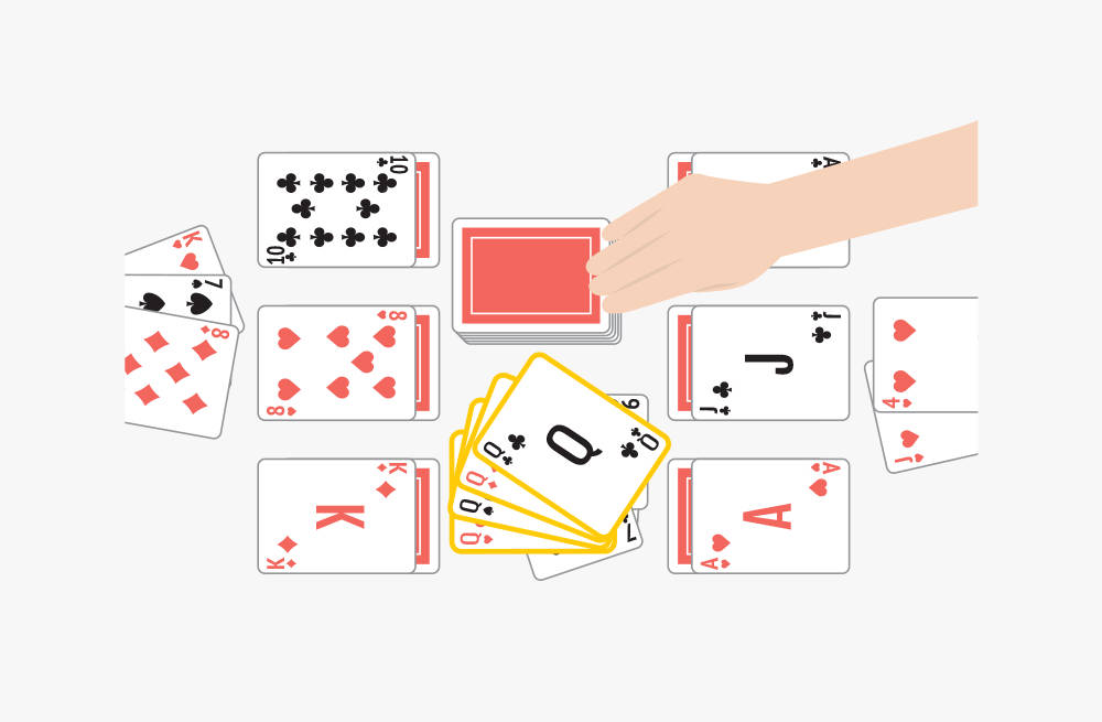 Bezique, red deck, face-up cards, SD Desktop Wallpaper