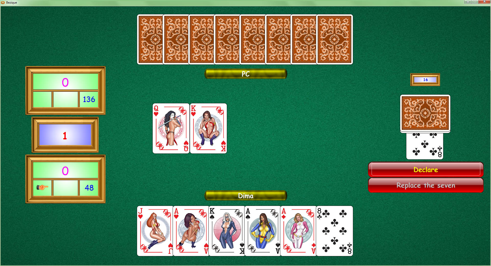 Bezique, green felt table, ornate back cards, Full HD Desktop Wallpaper