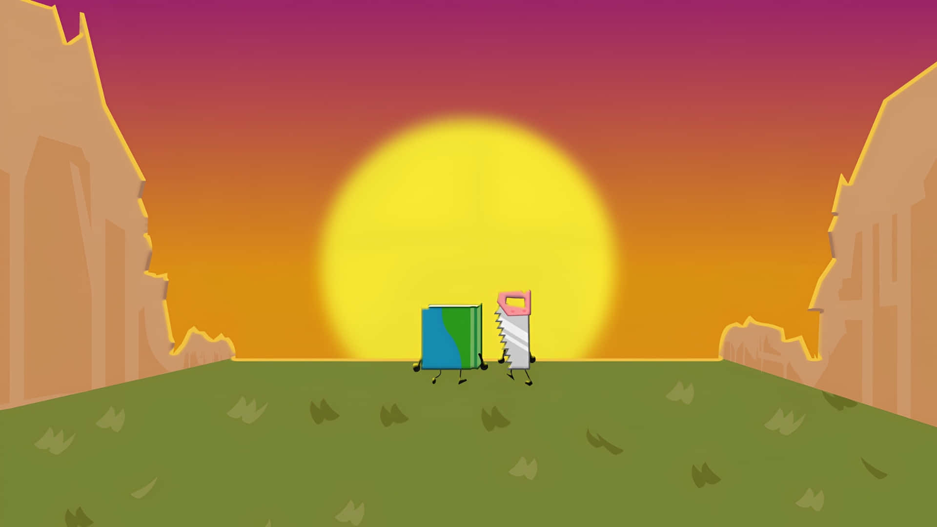 Bfdi, Sunset, Grassy plain, Full HD Desktop Wallpaper