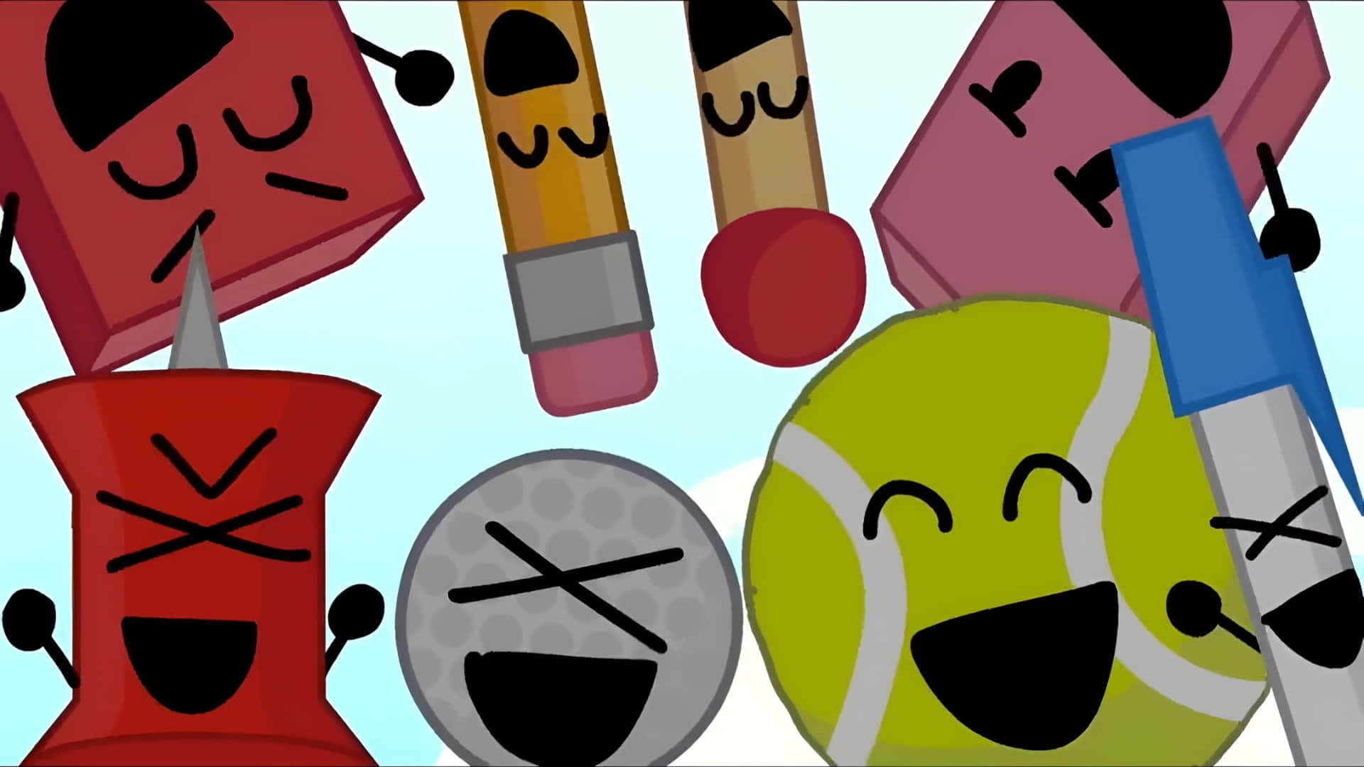 Bfdi, characters group shot, light blue background, Full HD Desktop Wallpaper