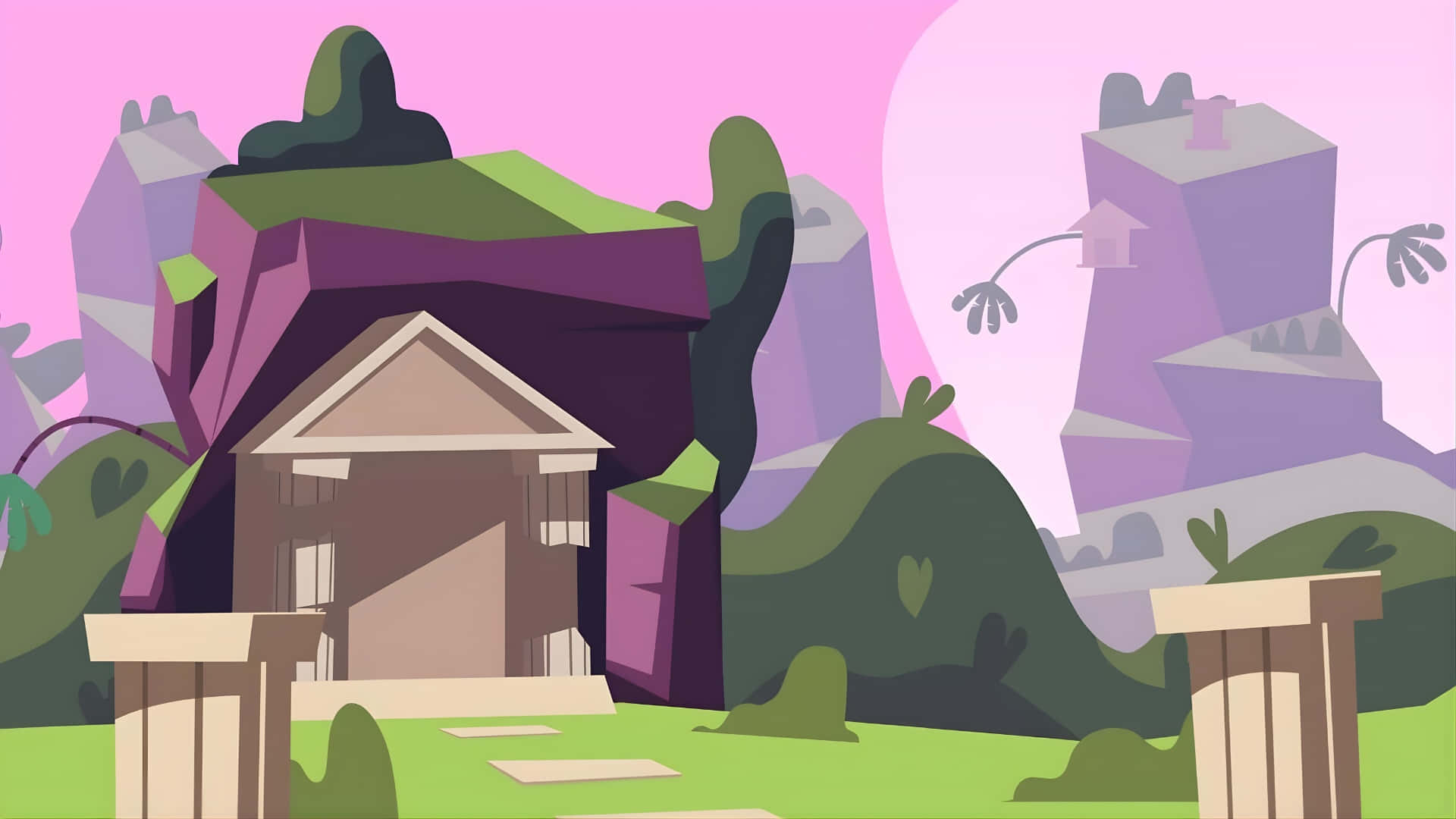 Bfdi, ancient temple scene, purple roof, Full HD Desktop Wallpaper