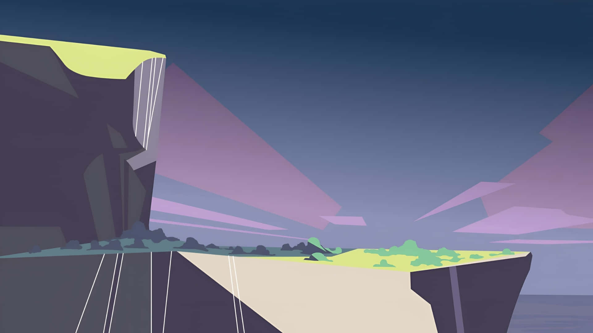 Bfdi, cliffside landscape, purple sky, Full HD Desktop Wallpaper