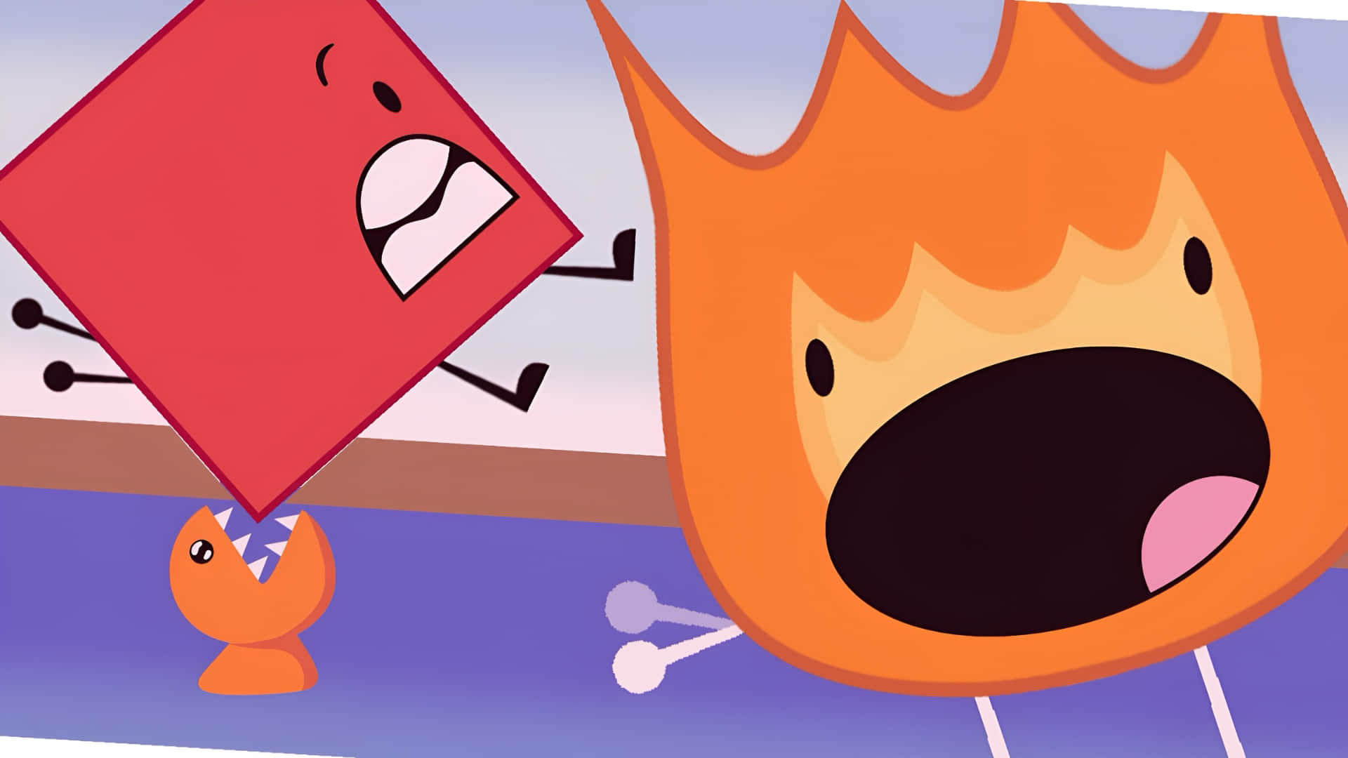 Bfdi, red square character, giant orange flame character, Full HD Desktop Wallpaper