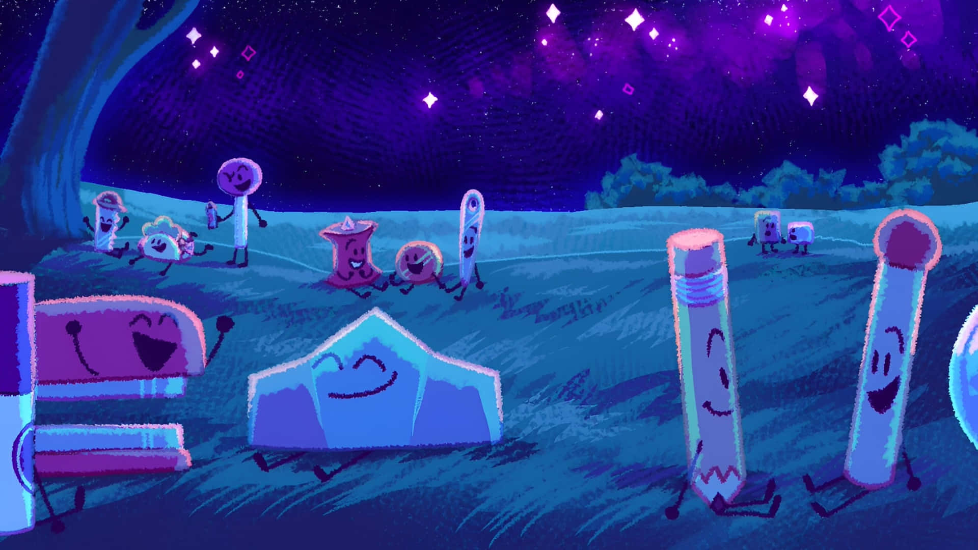 Bfdi, starry sky, sparkling purple night sky, Full HD Desktop Wallpaper