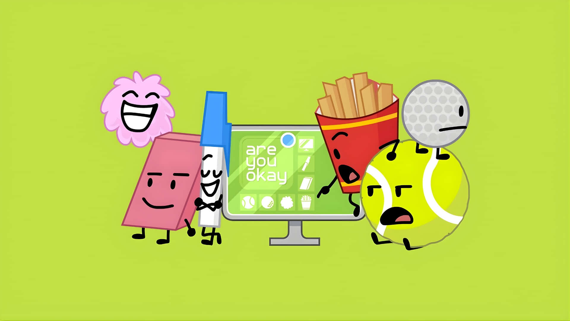 Bfdi, pink eraser marker, tennis ball, Full HD Desktop Wallpaper
