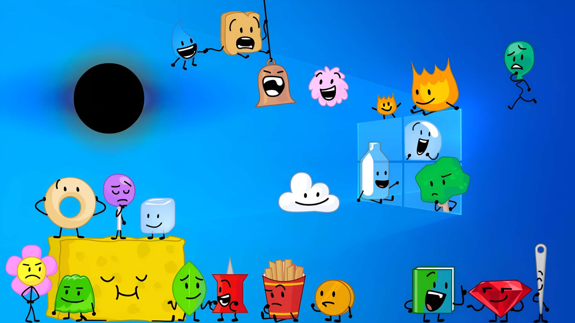Bfdi, cheese fries, fire with faces, Full HD Desktop Wallpaper